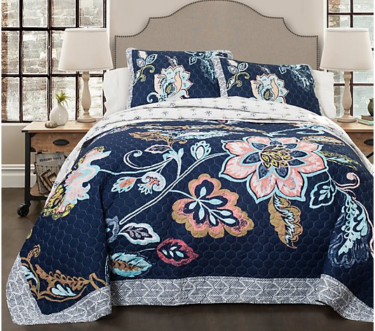 Aster 3-Piece King Navy Quilt Set by Lush Decor