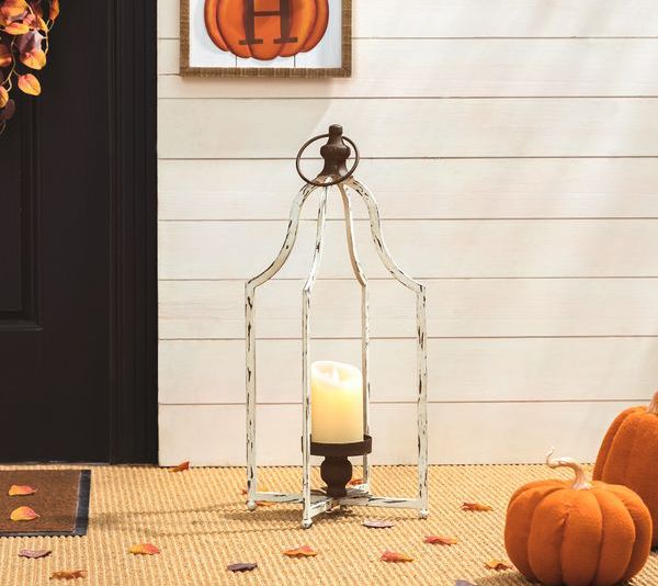 Glitzhome Rustic Farmhouse White Metal LanternLarge