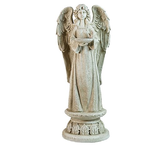 Northlight Gray Standing Angel with Bird Bath Statue