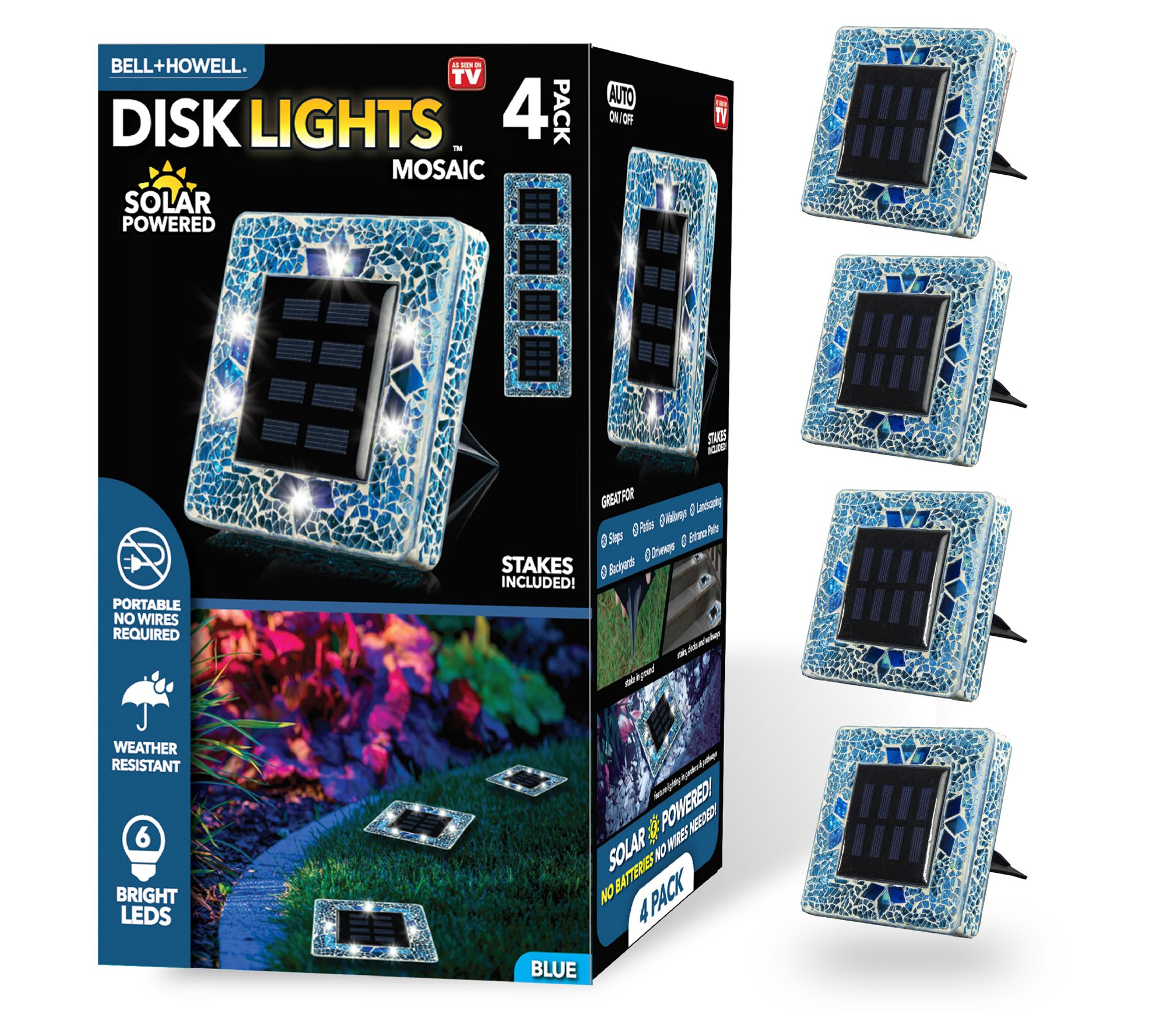 Bell + Howell Solar Square Mosaic Disk Lights,et of 4