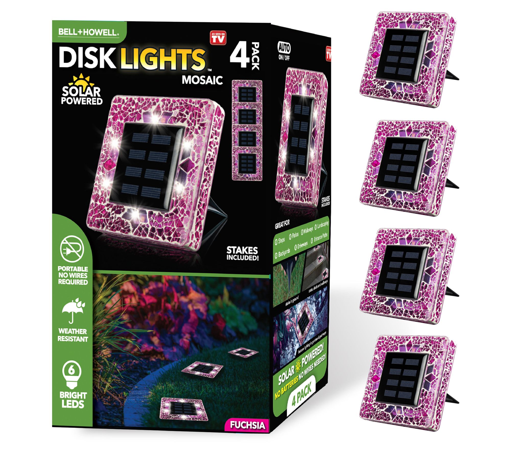 Bell + Howell Solar Square Mosaic Disk Lights, Set of 4