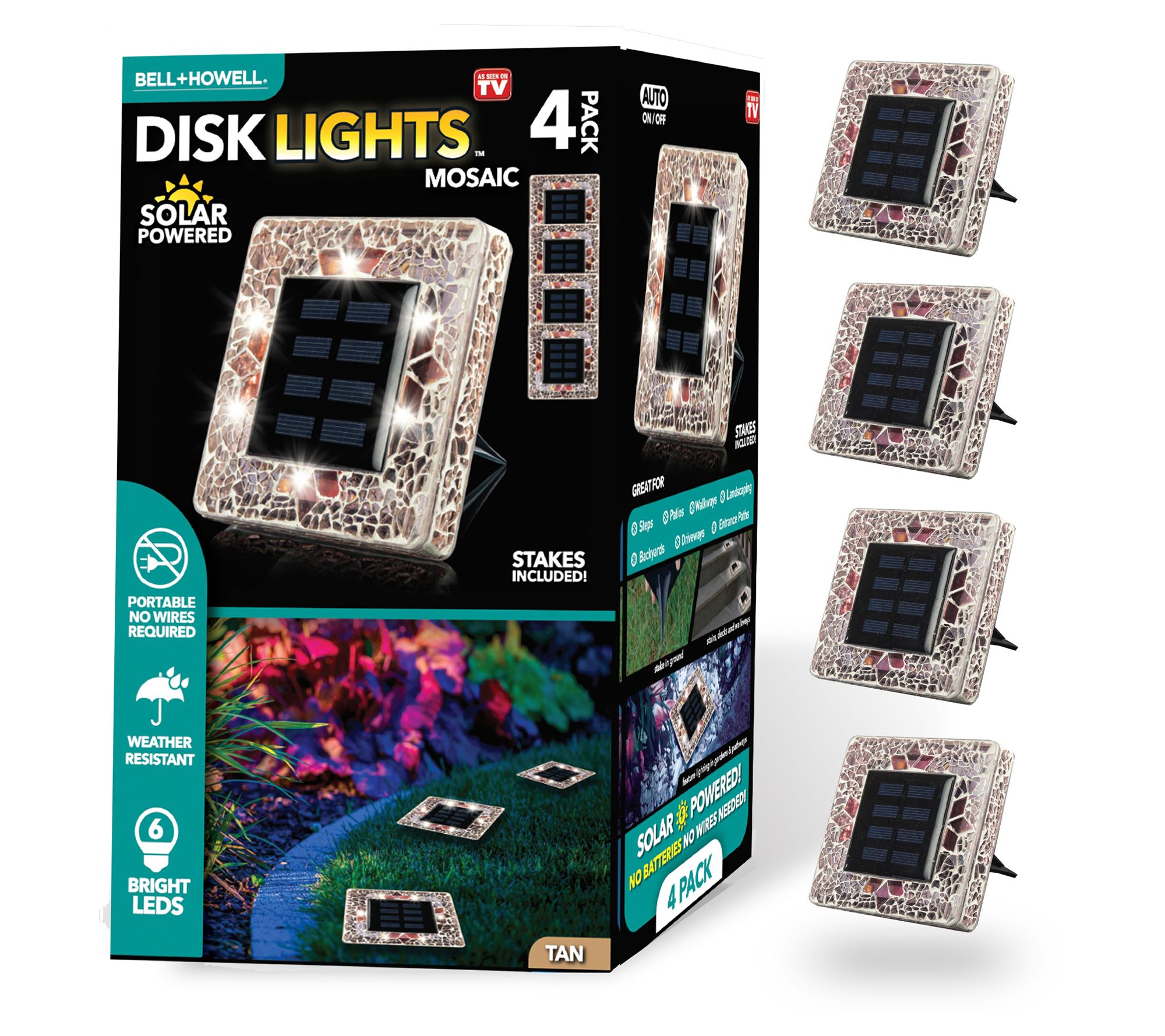 Bell + Howell Solar Square Mosaic Disk Lights,et of 4
