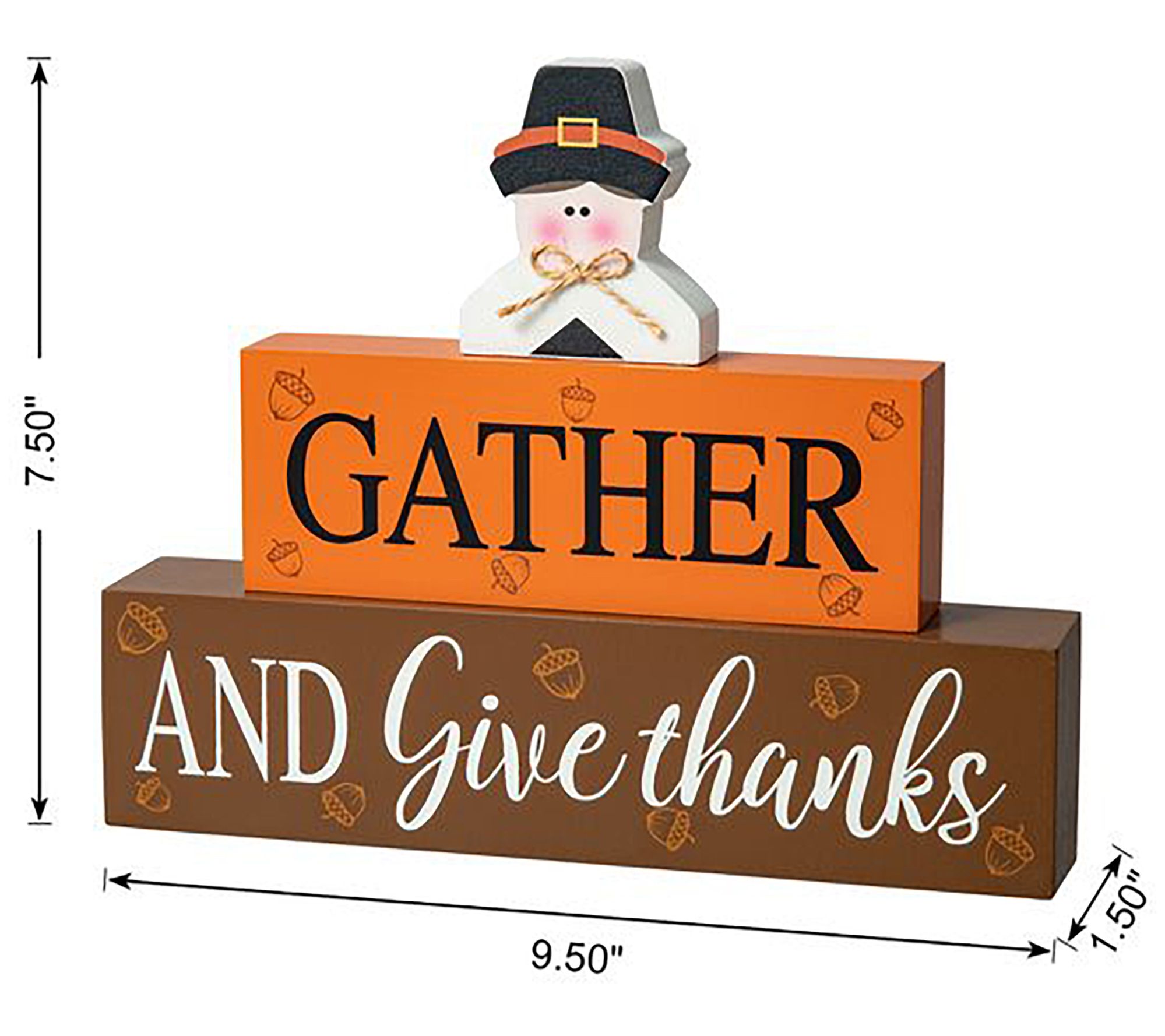 Glitzhome 9.5"L Thanksgiving Wooden Pilgrim Tab le Block Sign