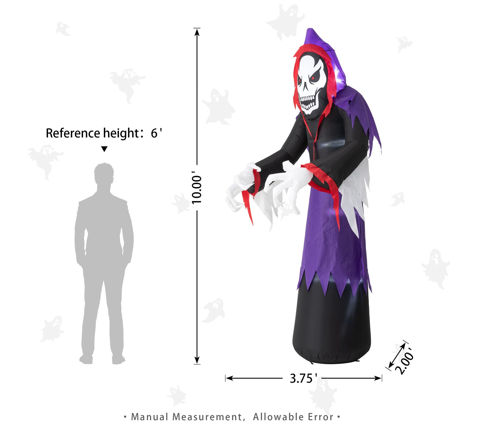 Glitzhome 10ft Lighted Hallowe en Scary Grim R eaper Inflatabl