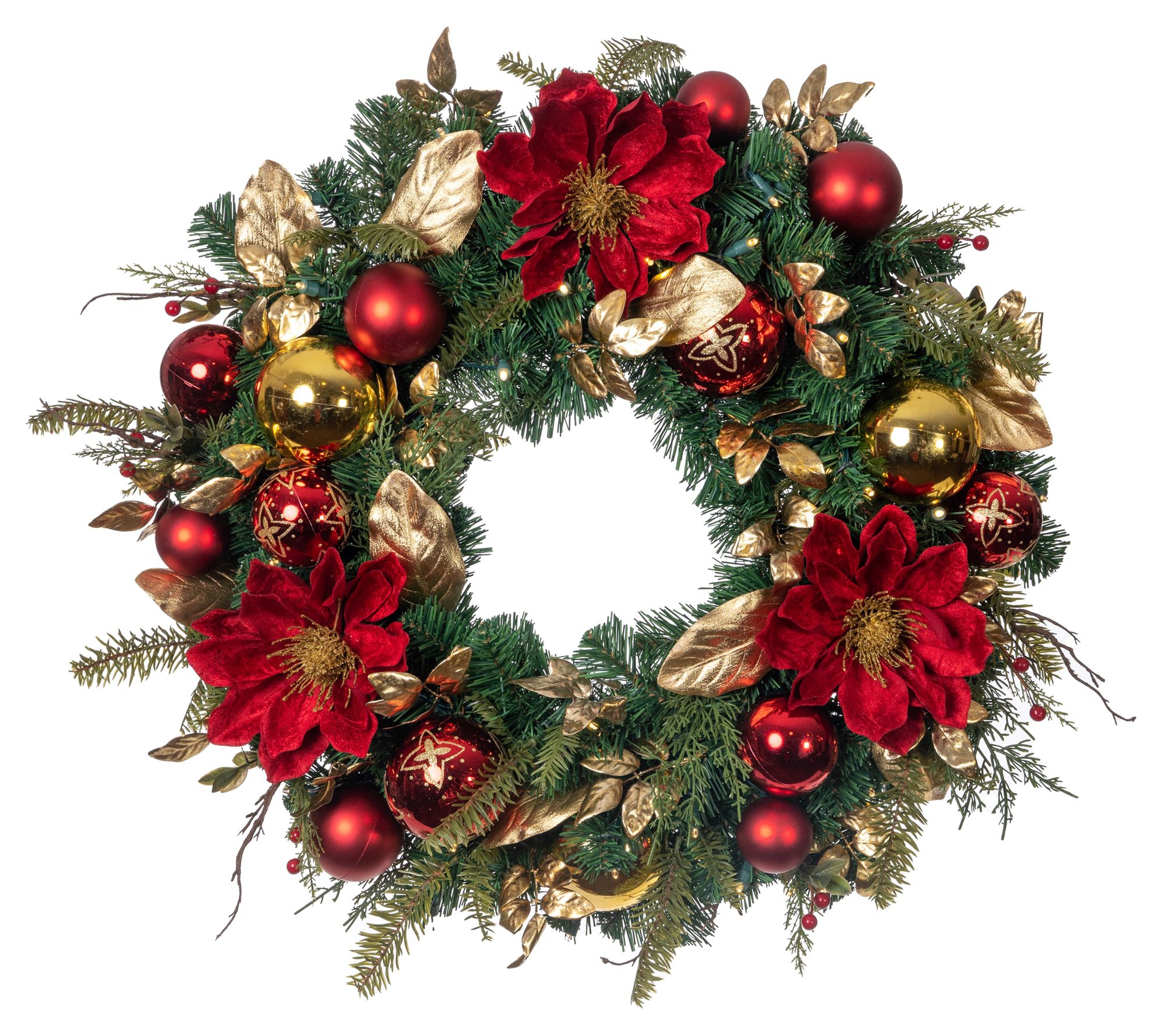 Village Lighting 30" Pre-Lit Wreath-Golden Leaf Red Magnolia