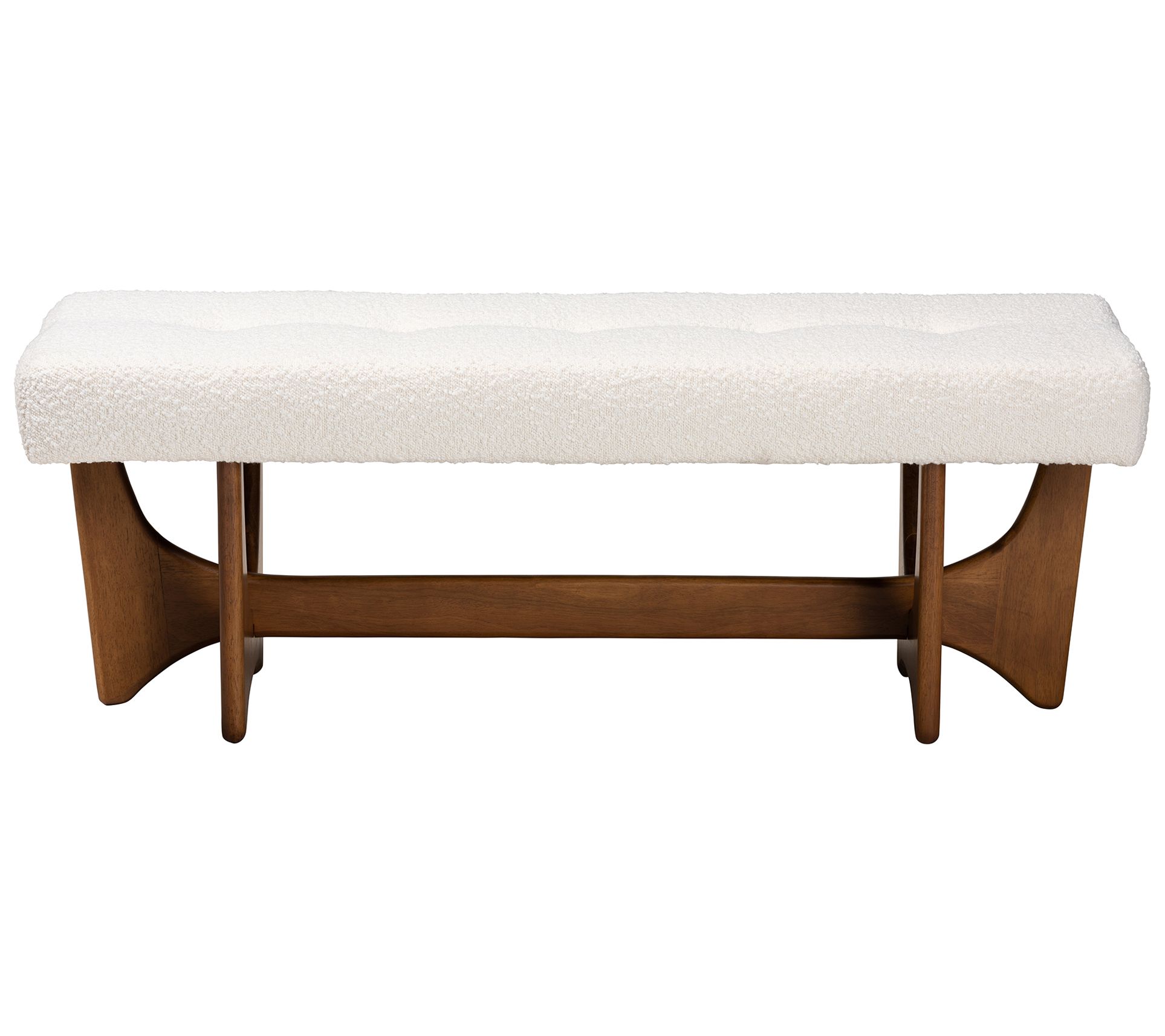 Baxton Studio Theo Cream Boucle Fabric and Brown Wood Bench