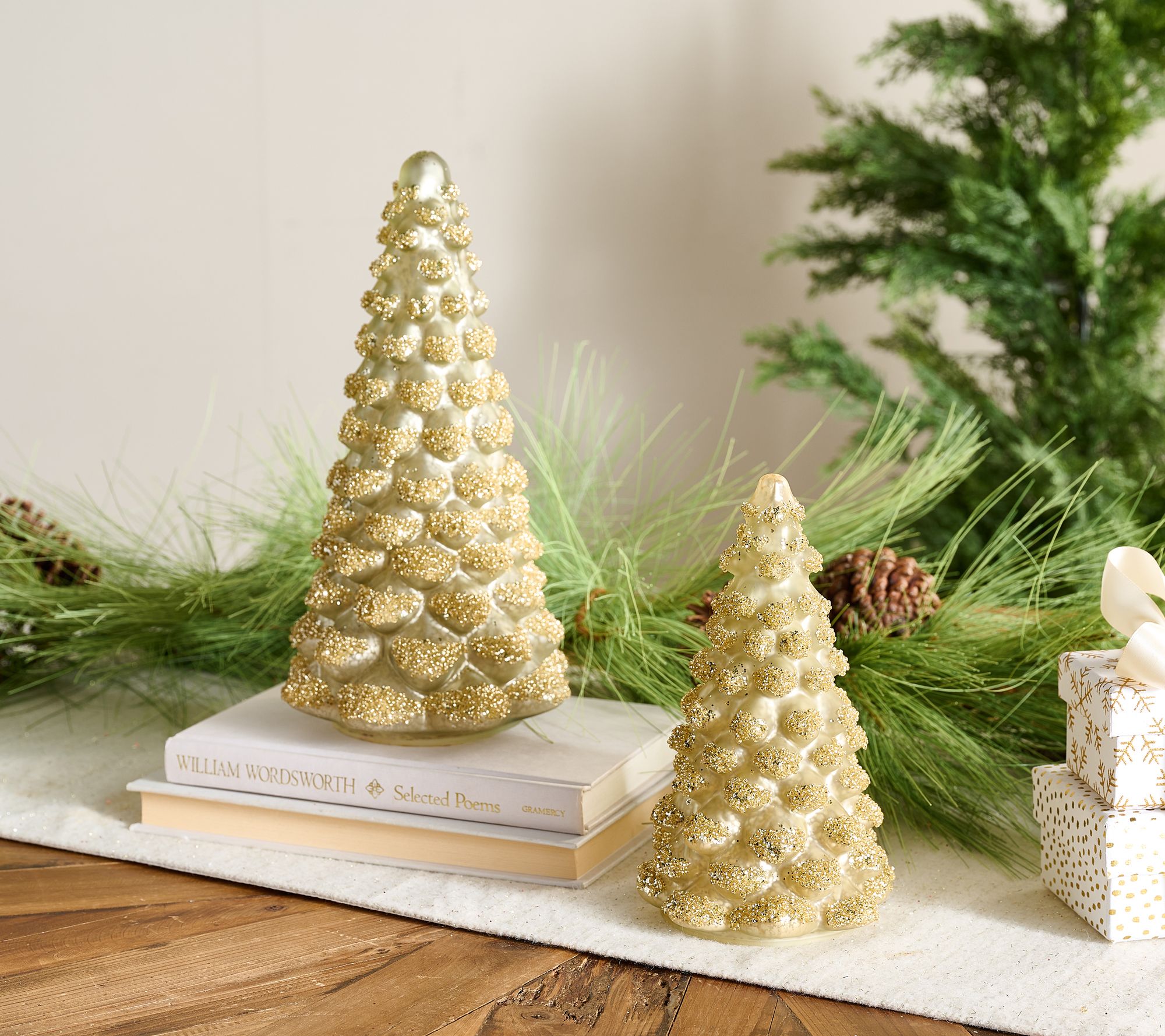 Simply Stunning Set of 2 Blown Glass Frosted Trees by Janine Graff