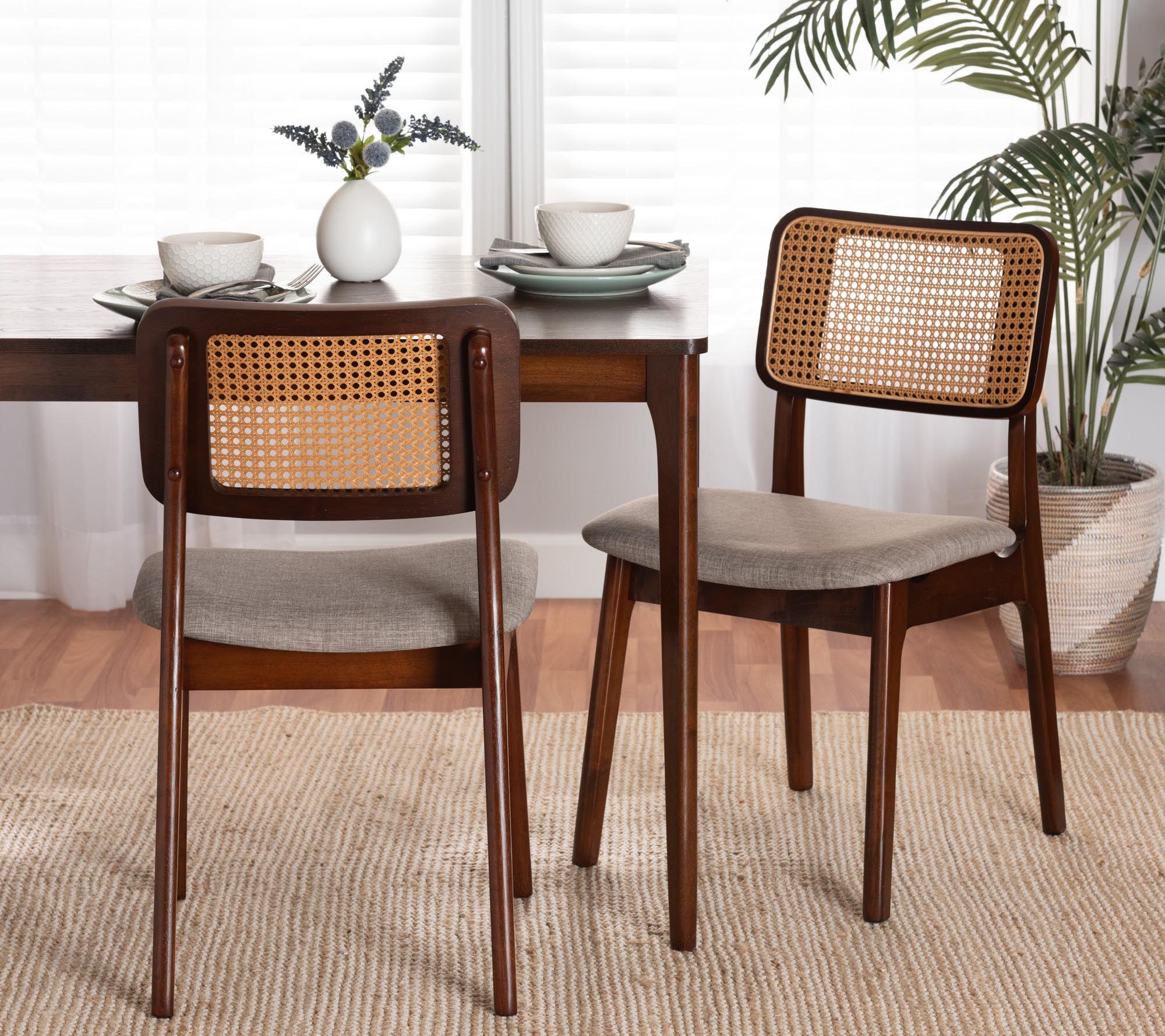 Baxton Studio Dannon Fabric and Wood Dining Chair Set of 2