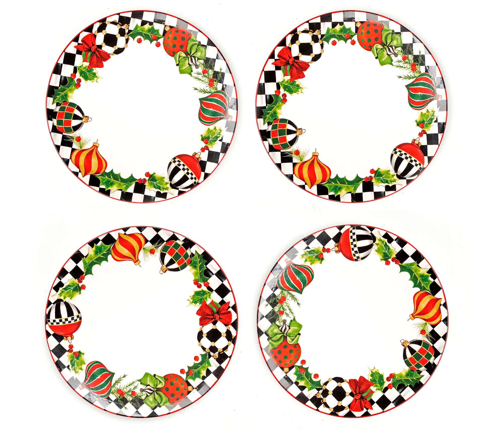 MacKenzie-Childs Set of 4 Deck the Halls Dinner Plates