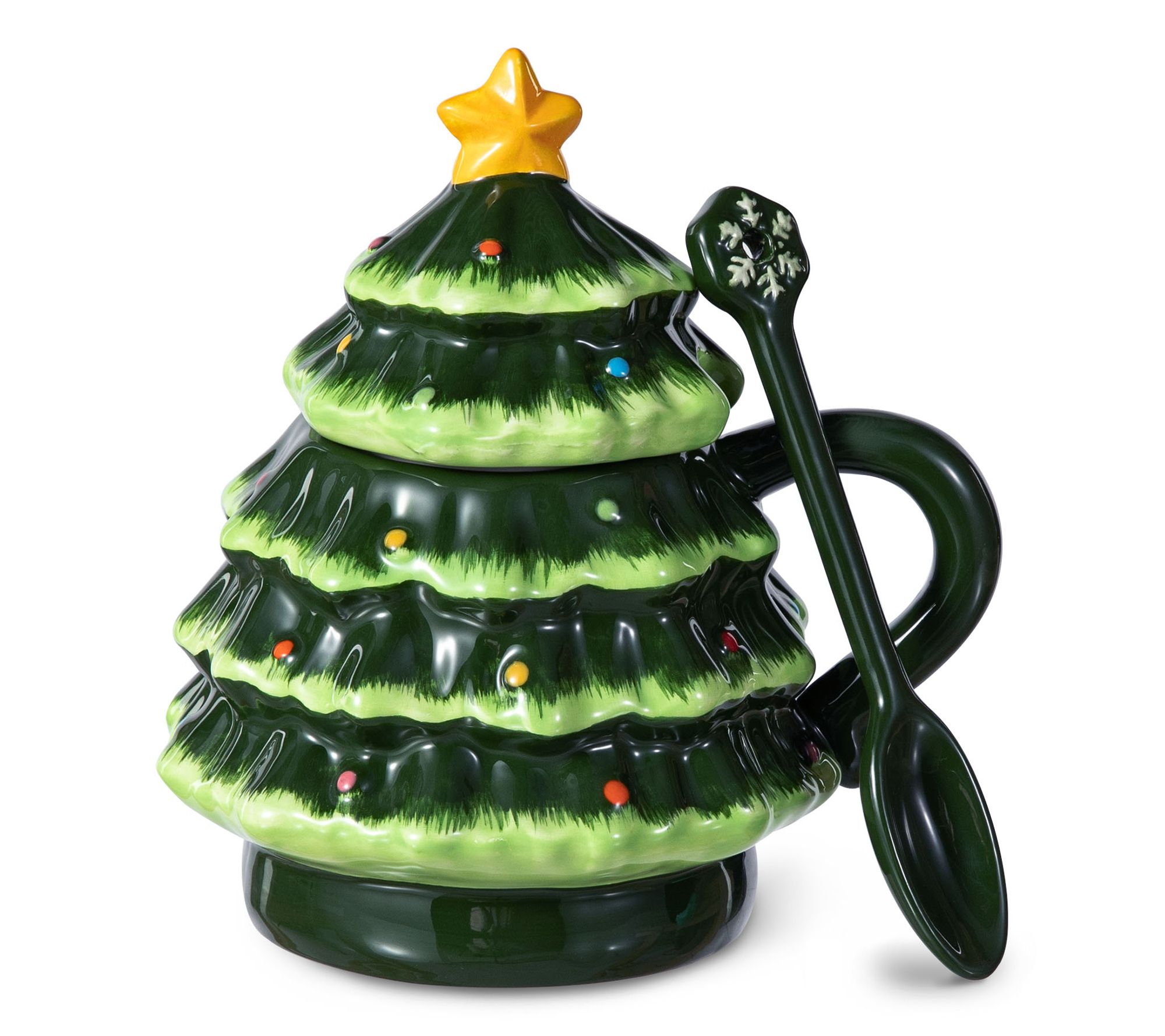 Glitzhome 6.5"H Christmas Ceramic Tree Mug withLid and Spoon