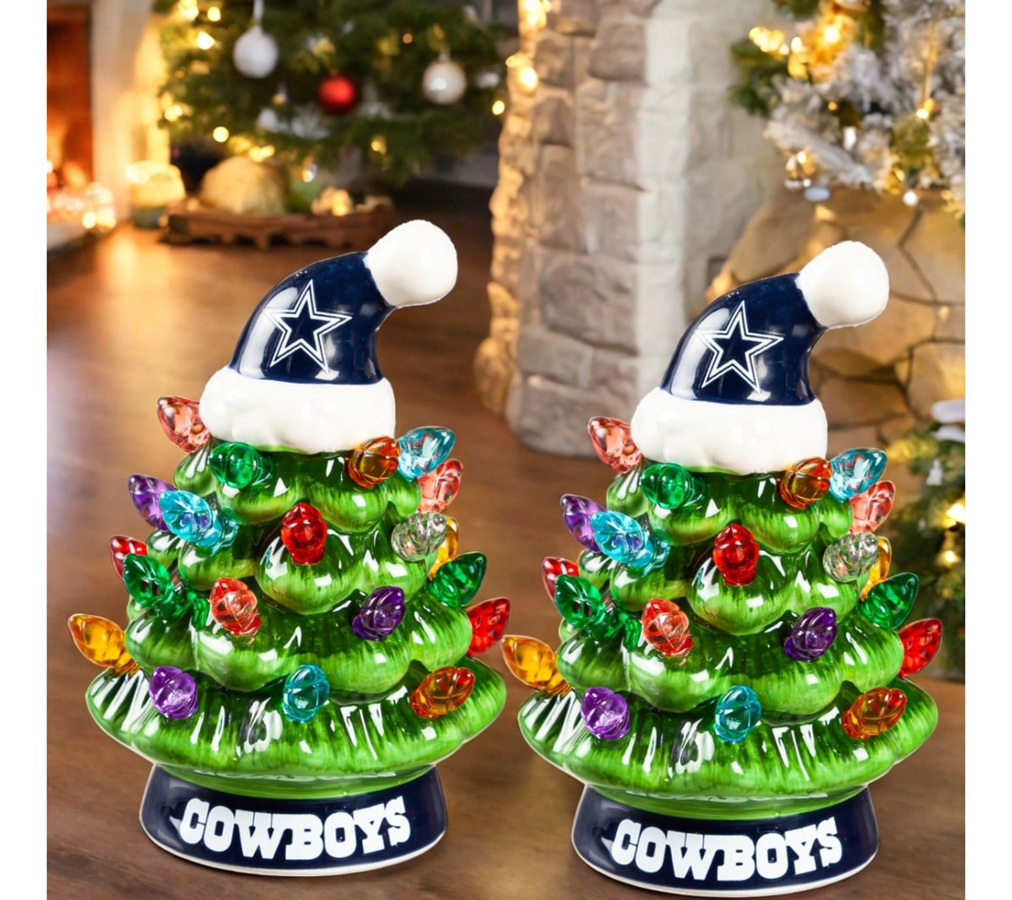 Evergreen Set of 2 4" LED Christmas Tree with NFL Team Logo