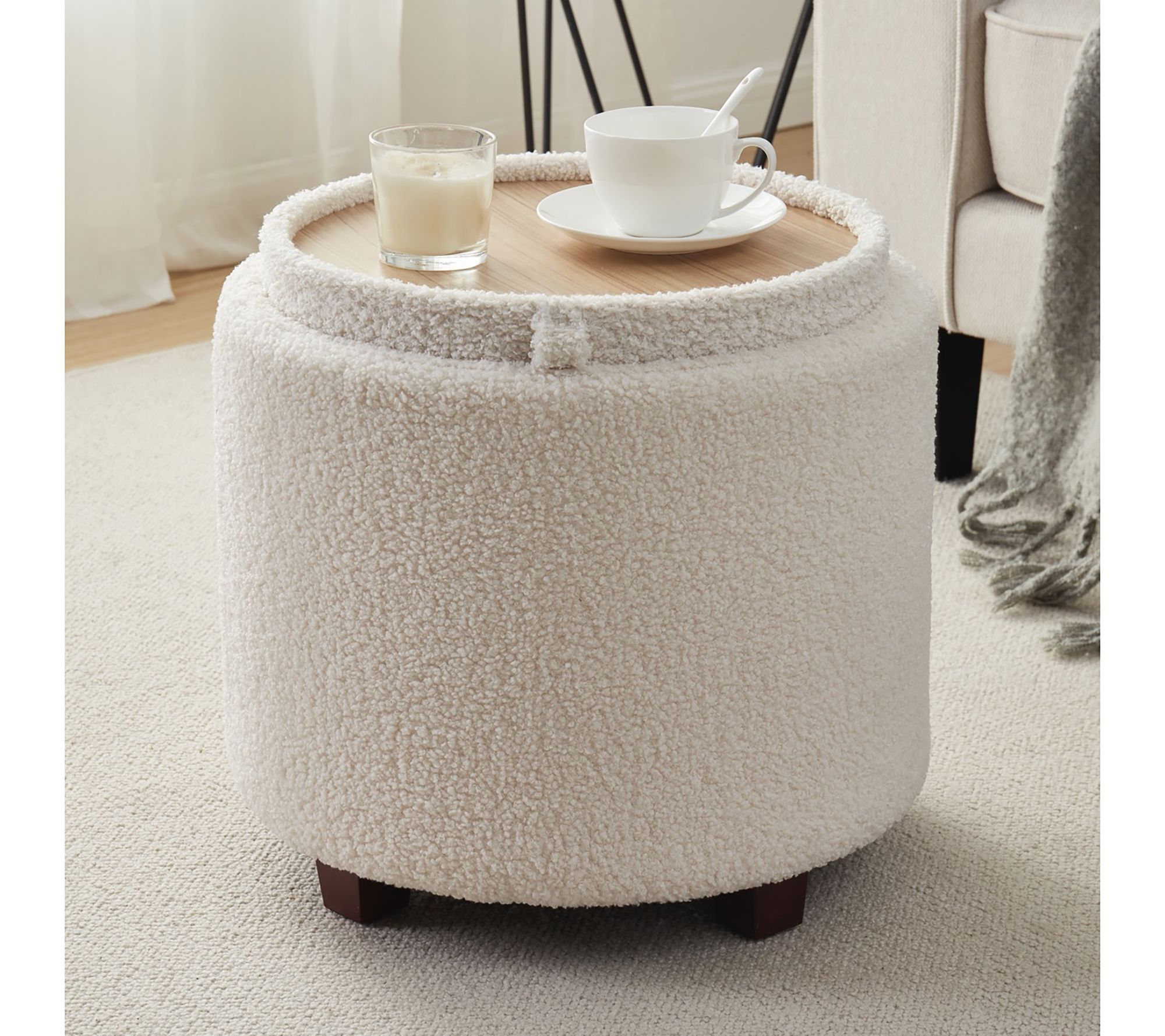 Ornavo Home Teddy Storage Ottoman with Coffee Table Top Lid