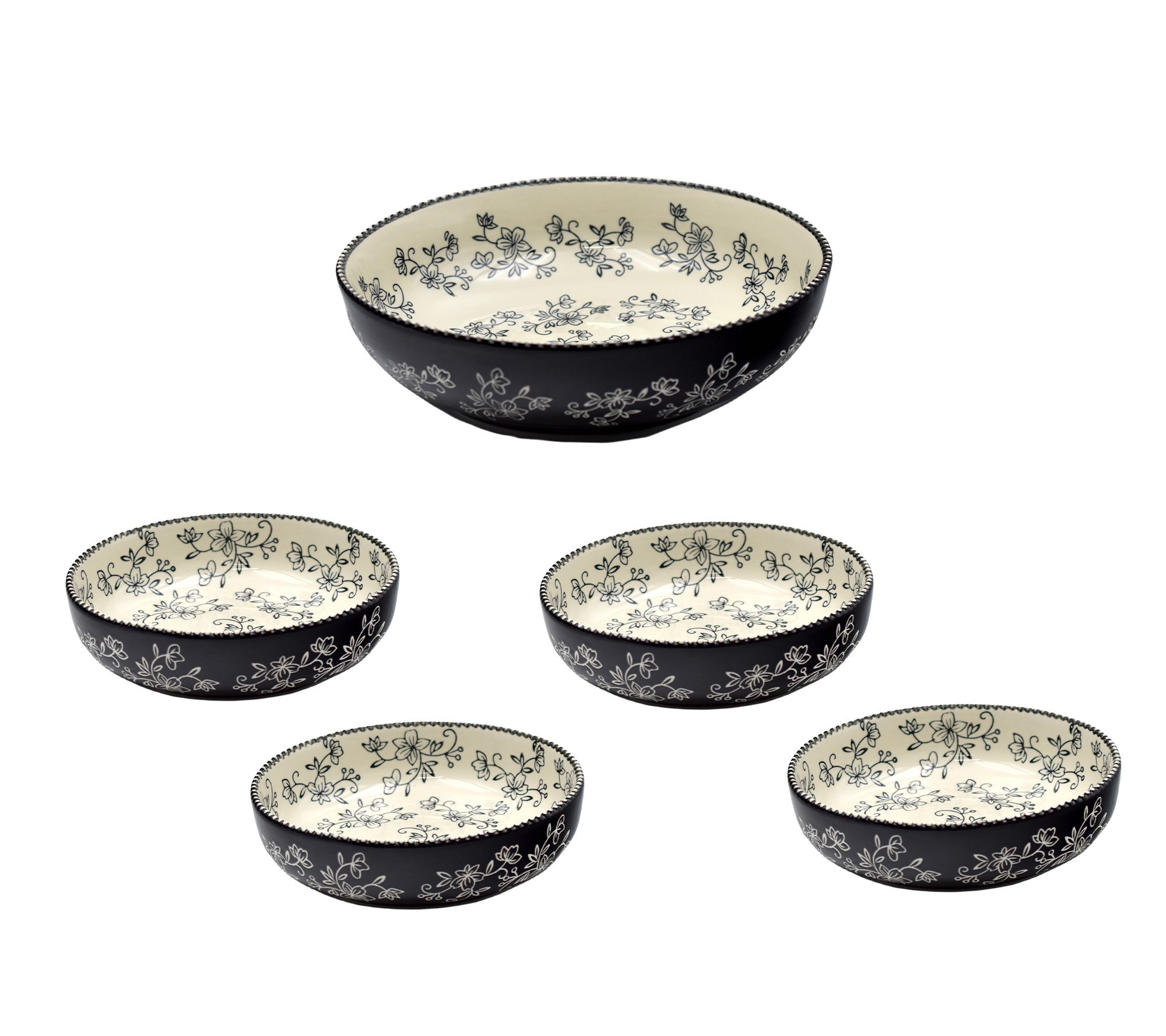 "As Is" Temp-tations Floral Lace 3.5 qt Serving Bowl & 4 Pasta Bowls