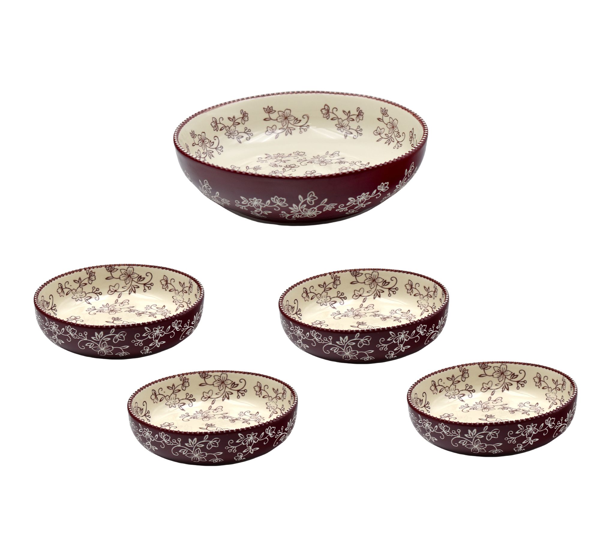 "As Is" Temp-tations Floral Lace 3.5 qt Serving Bowl & 4 Pasta Bowls