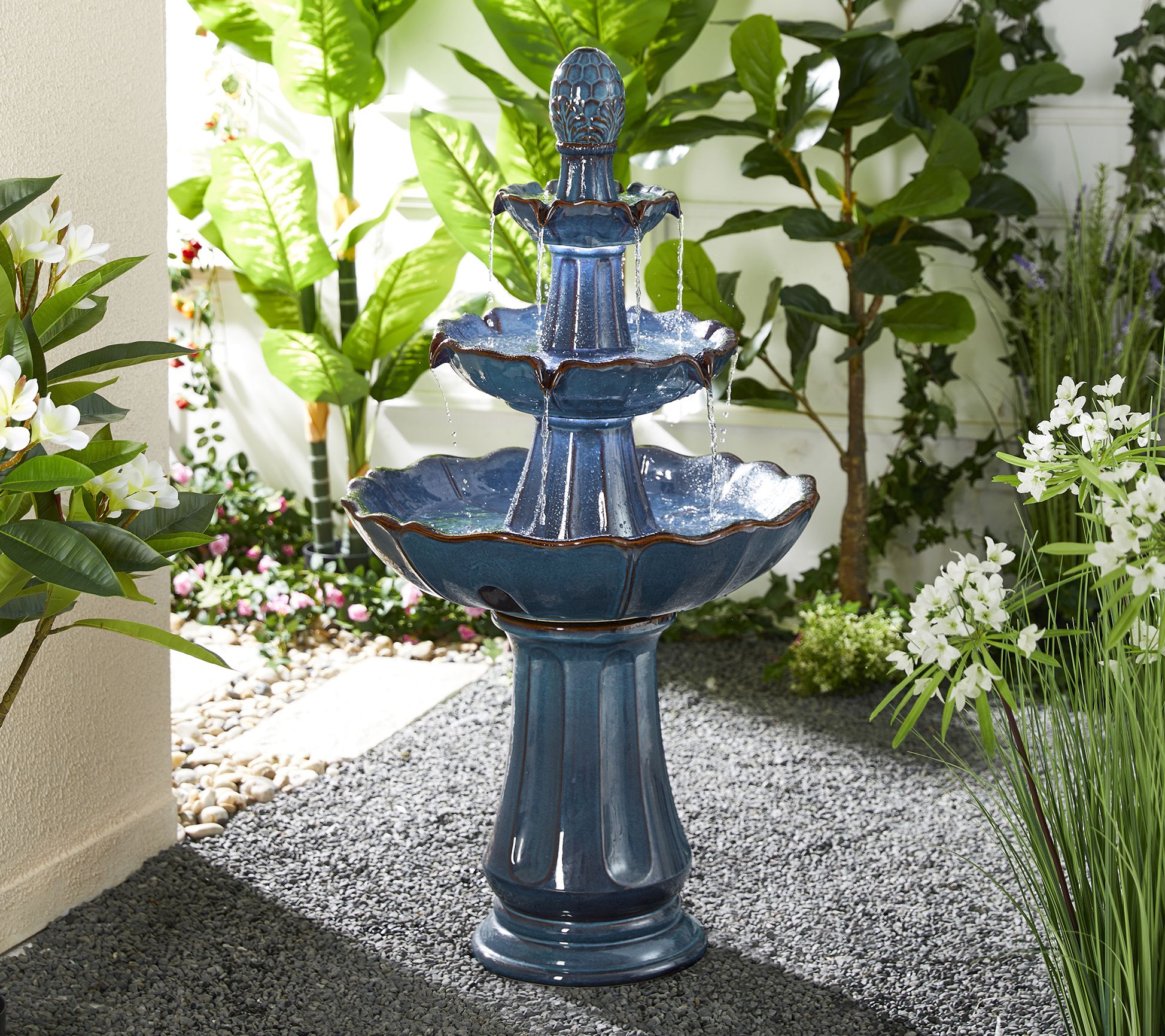 Glitzhome 45" LED Lighted 3-Tier Pedestal Outdoor Fountain