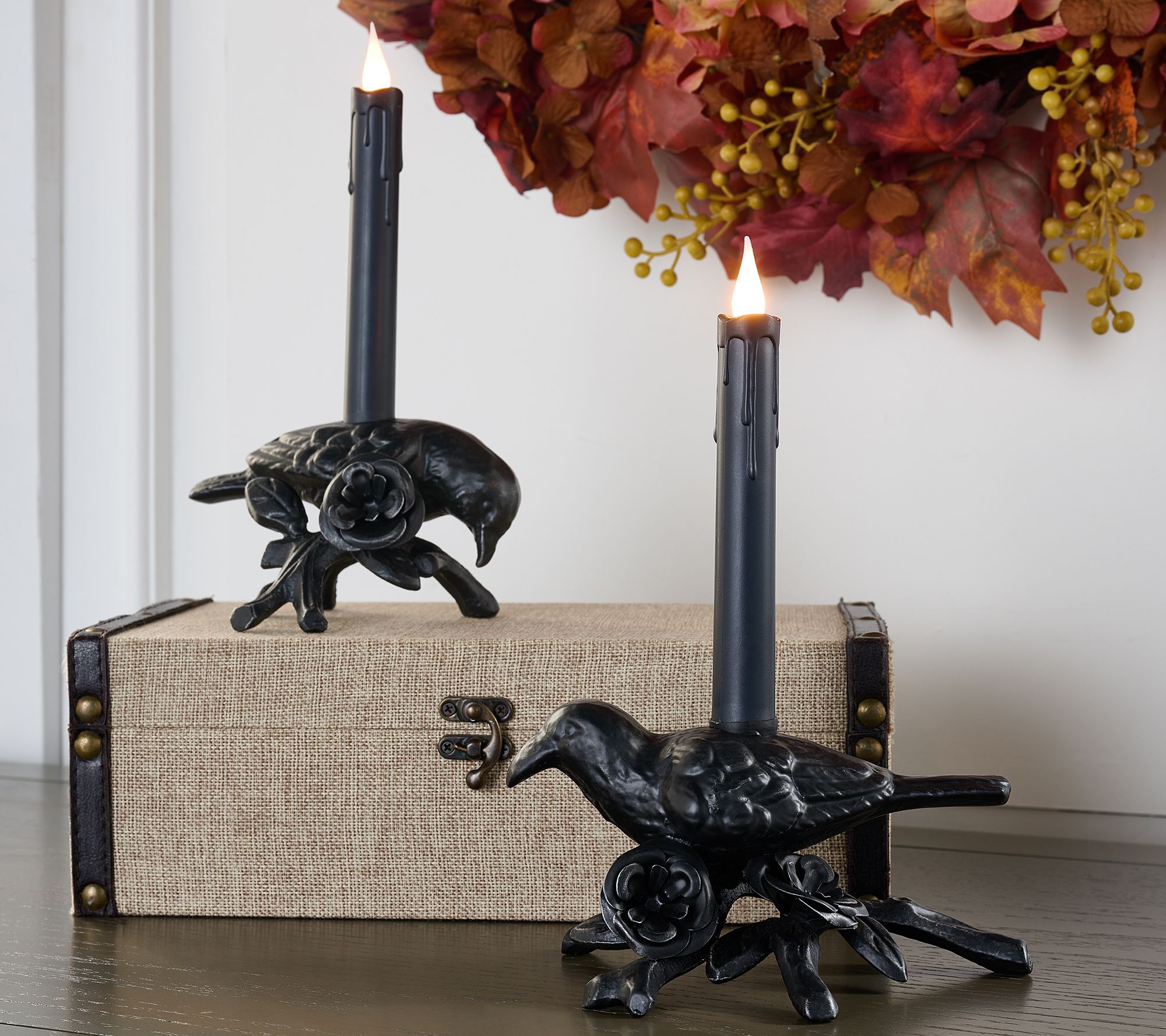 Cozy Cottage by Liz Marie Set of 2 Crow Candle Holders