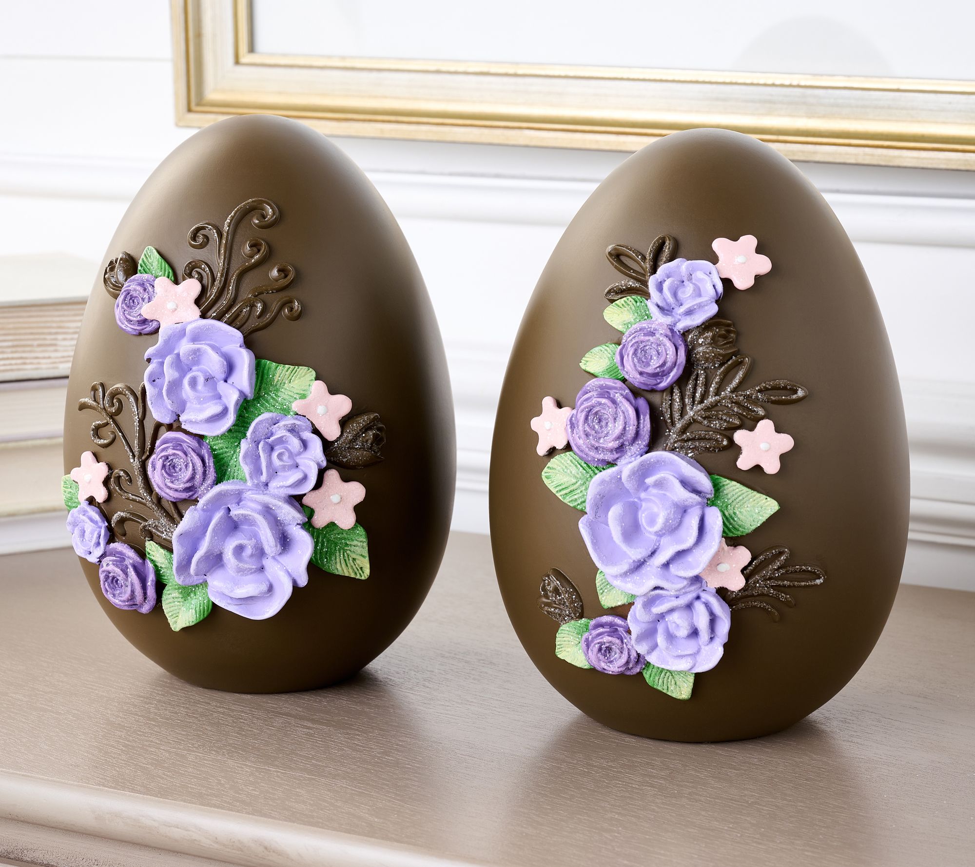 "As Is" Set of 2 Chocolate Flower Embossed Eggs by Valerie