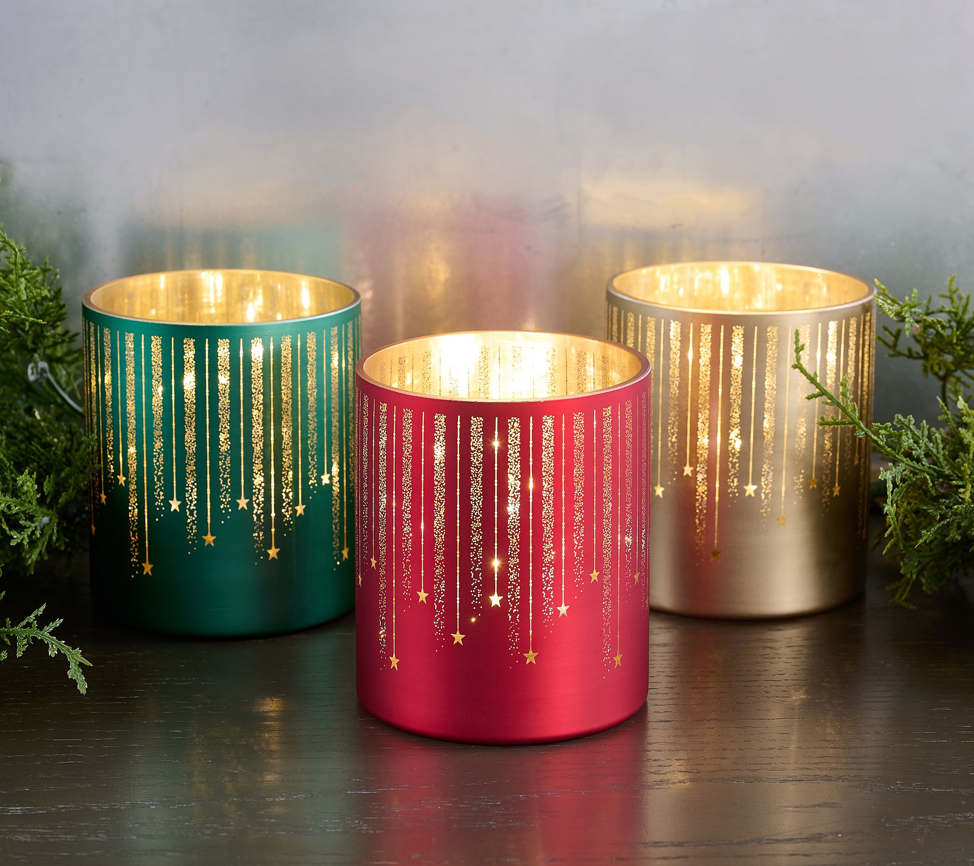  Set of 3 Starry Night Mini Glass Hurricanes by Valerie