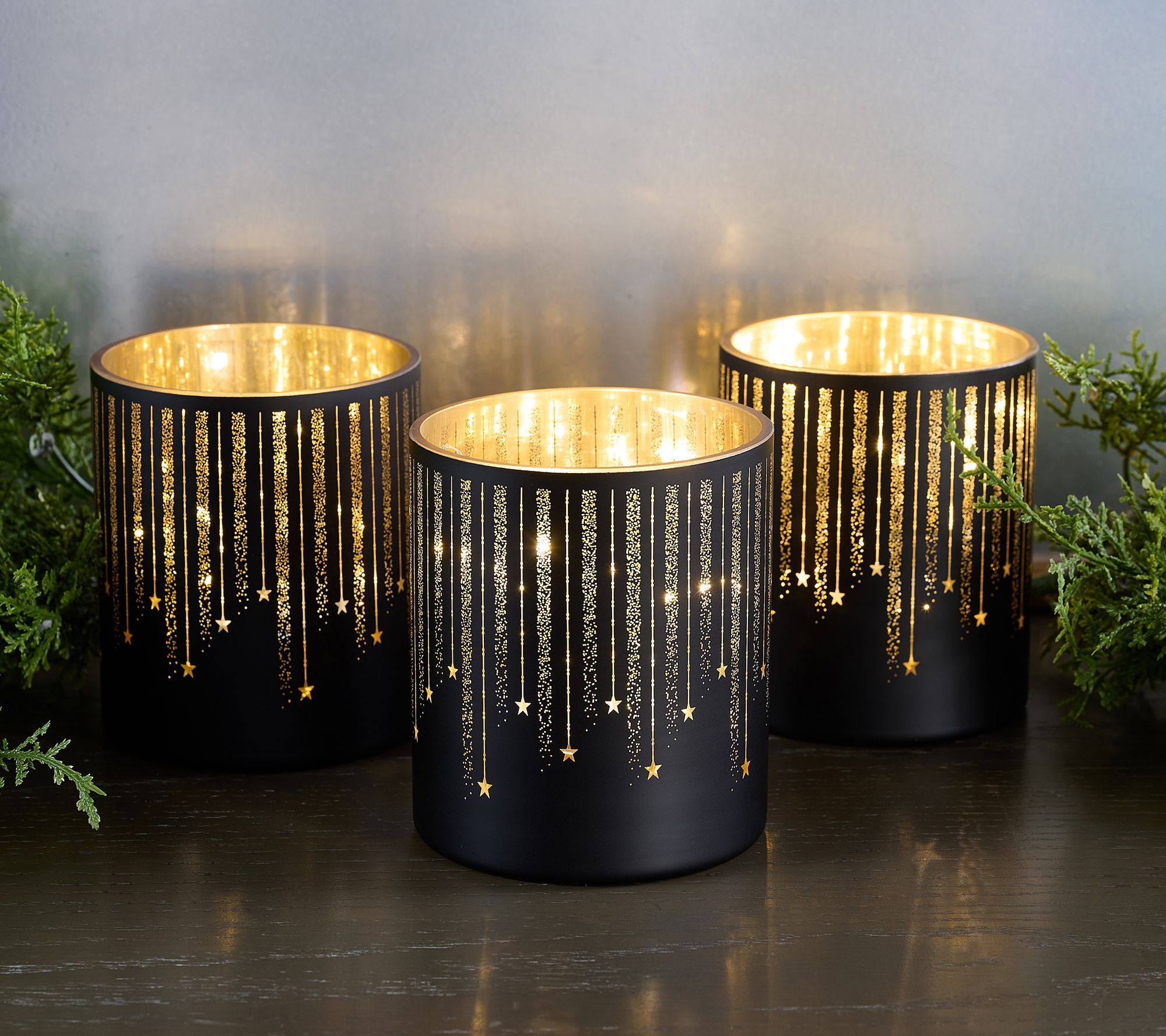 Set of 3 Starry Night Mini Glass Hurricanes by Valerie