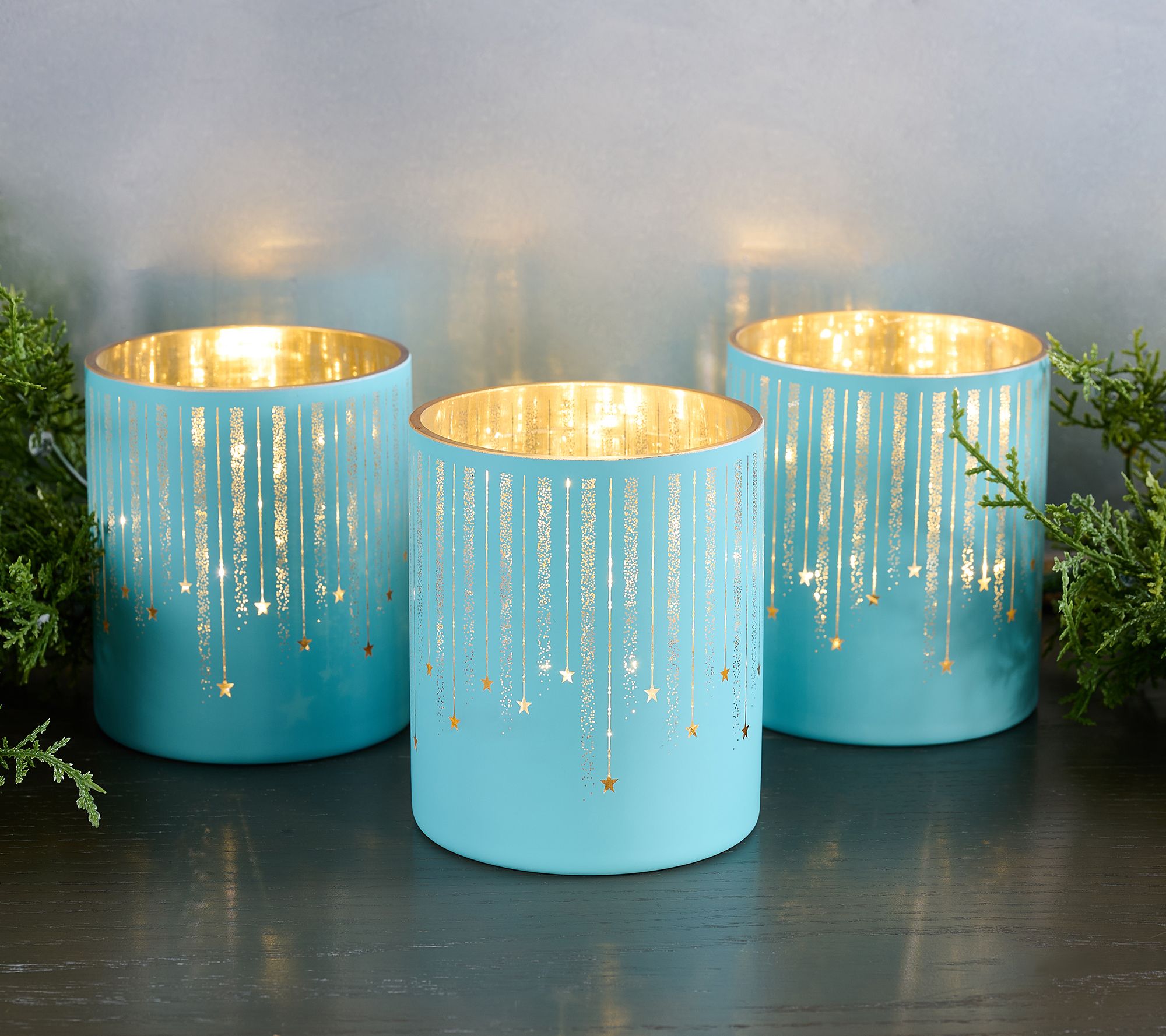 Set of 3 Starry Night Mini Glass Hurricanes by Valerie