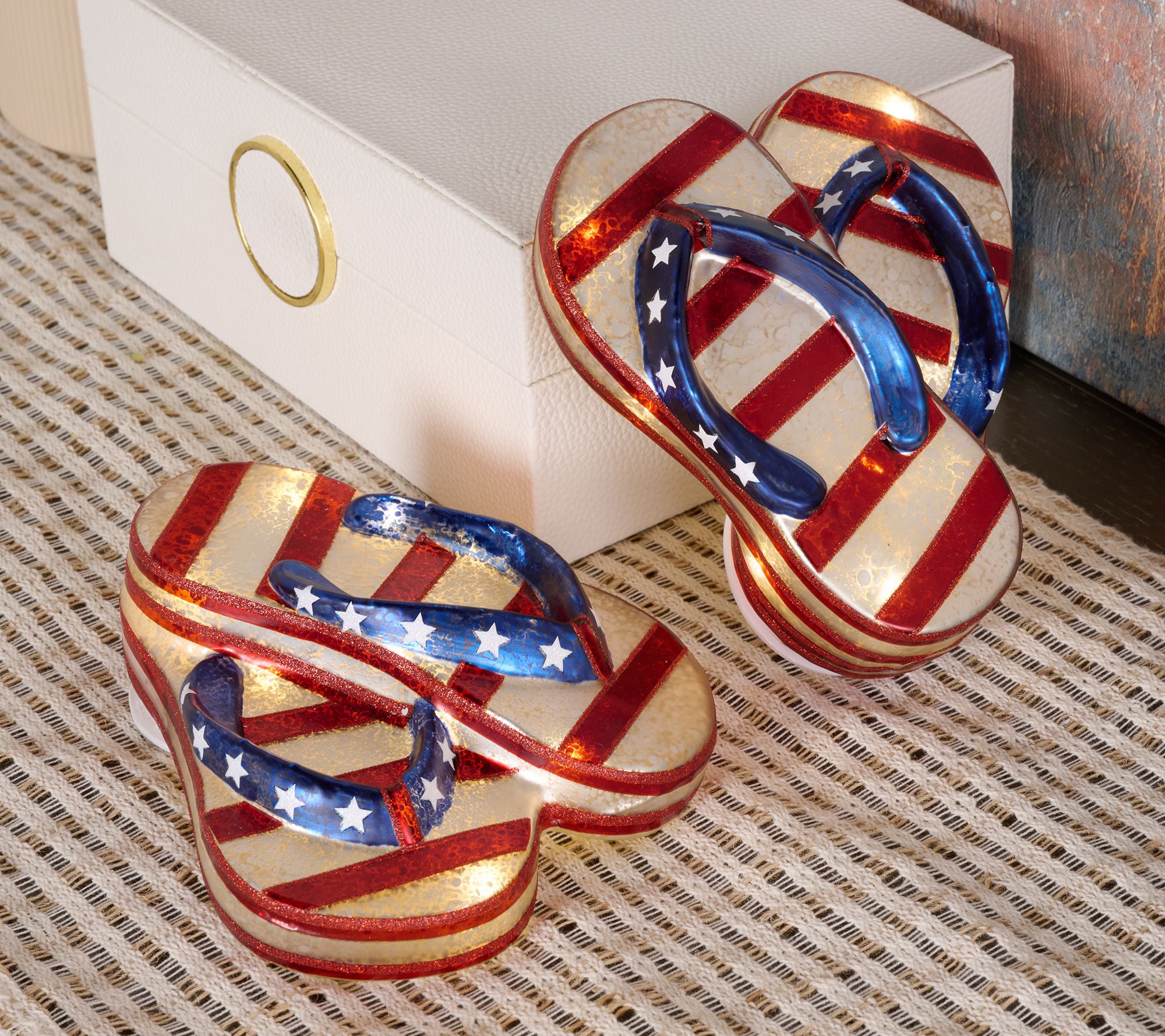 S/2 Illuminated Patriotic Mercury Glass Flip Flops by Valerie