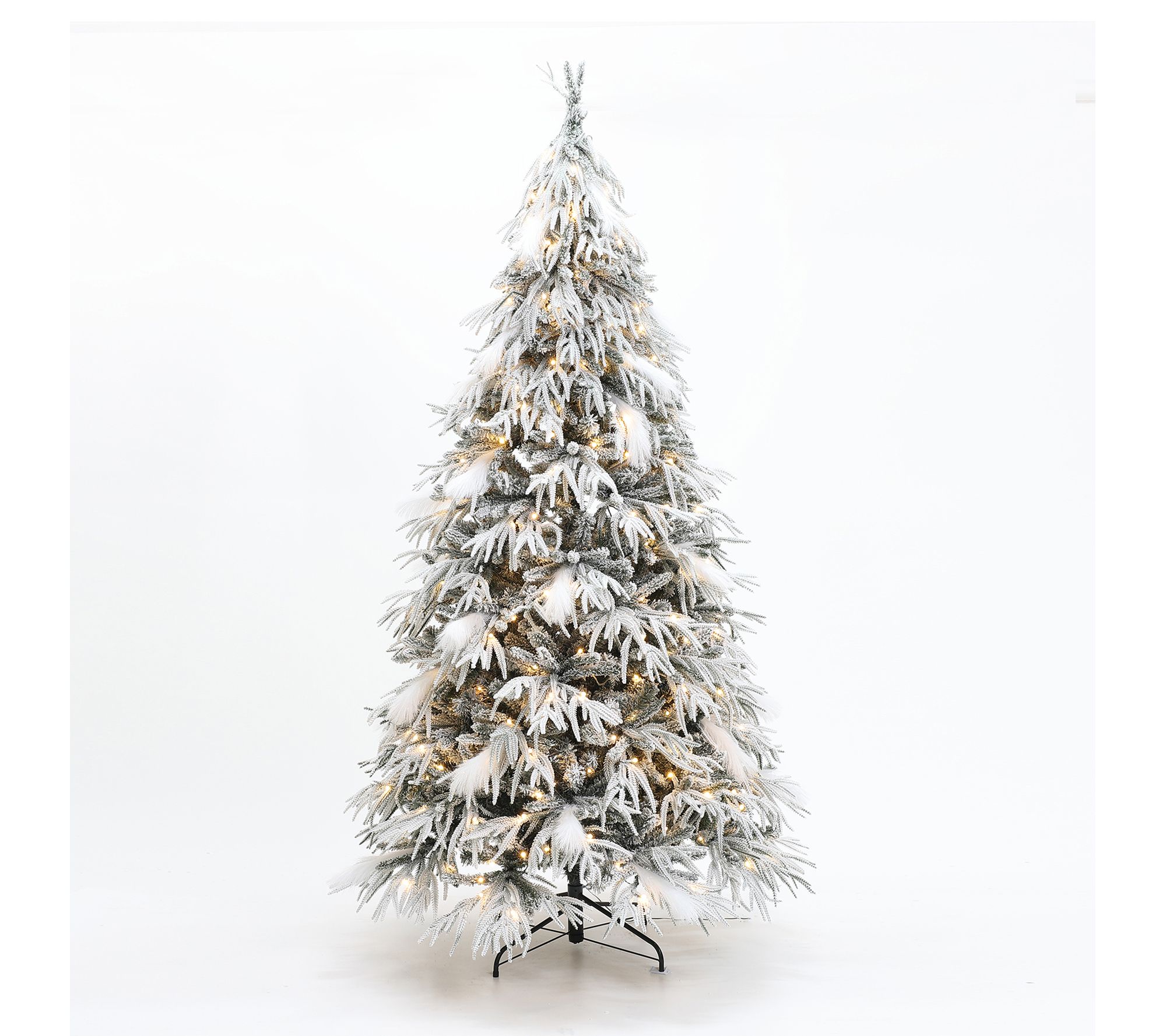 LuxenHome 6.5Ft Pre-Lit Flocked Sweeping Artifi cial Xmas Tree