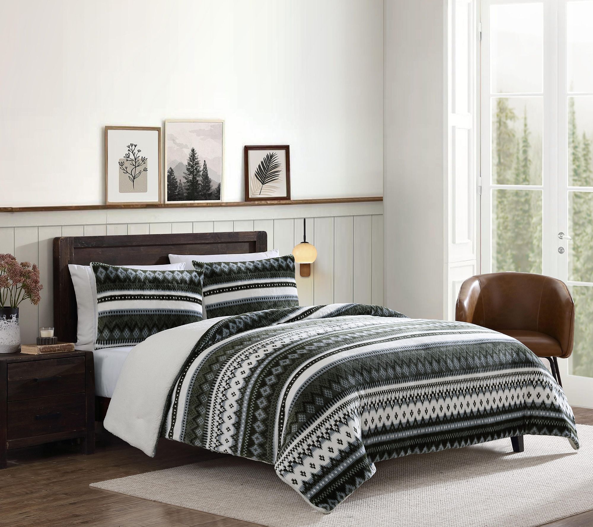 Eddie Bauer Shelton Fair Isle Green Plush KingComforter Set