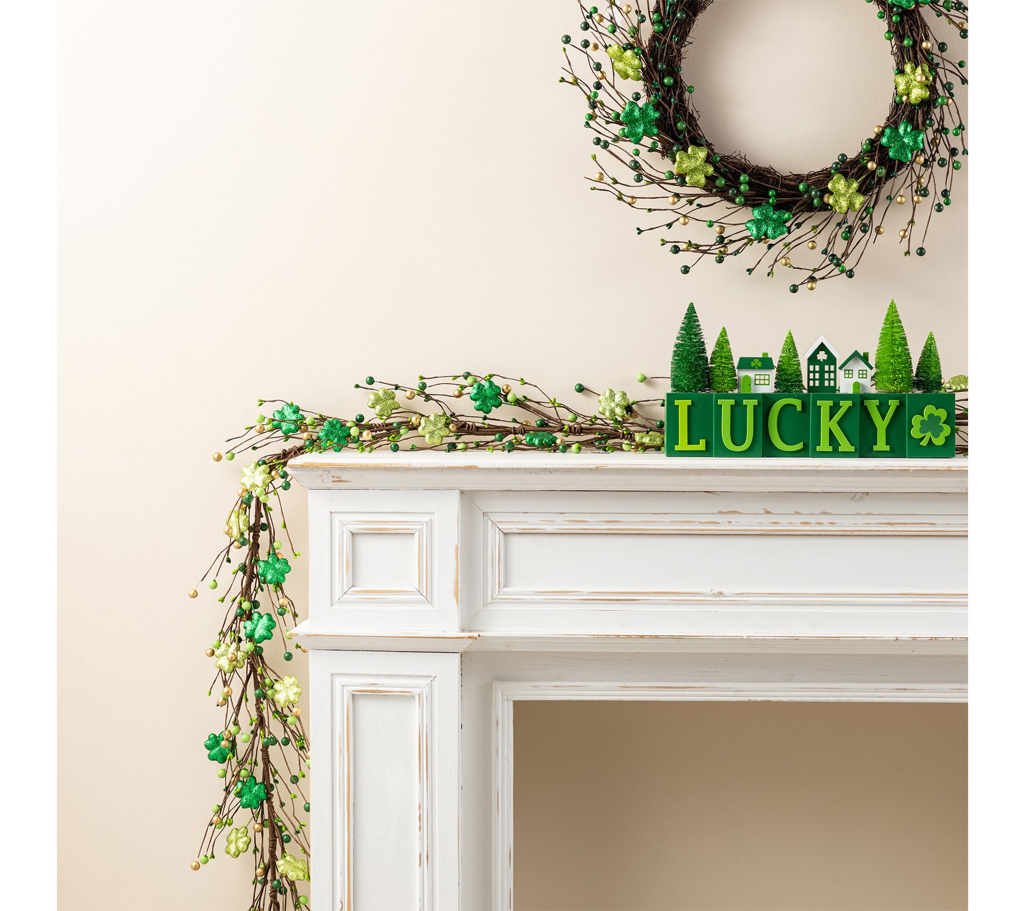 Glitzhome 72"L St. Patrick's Shamrock Garland
