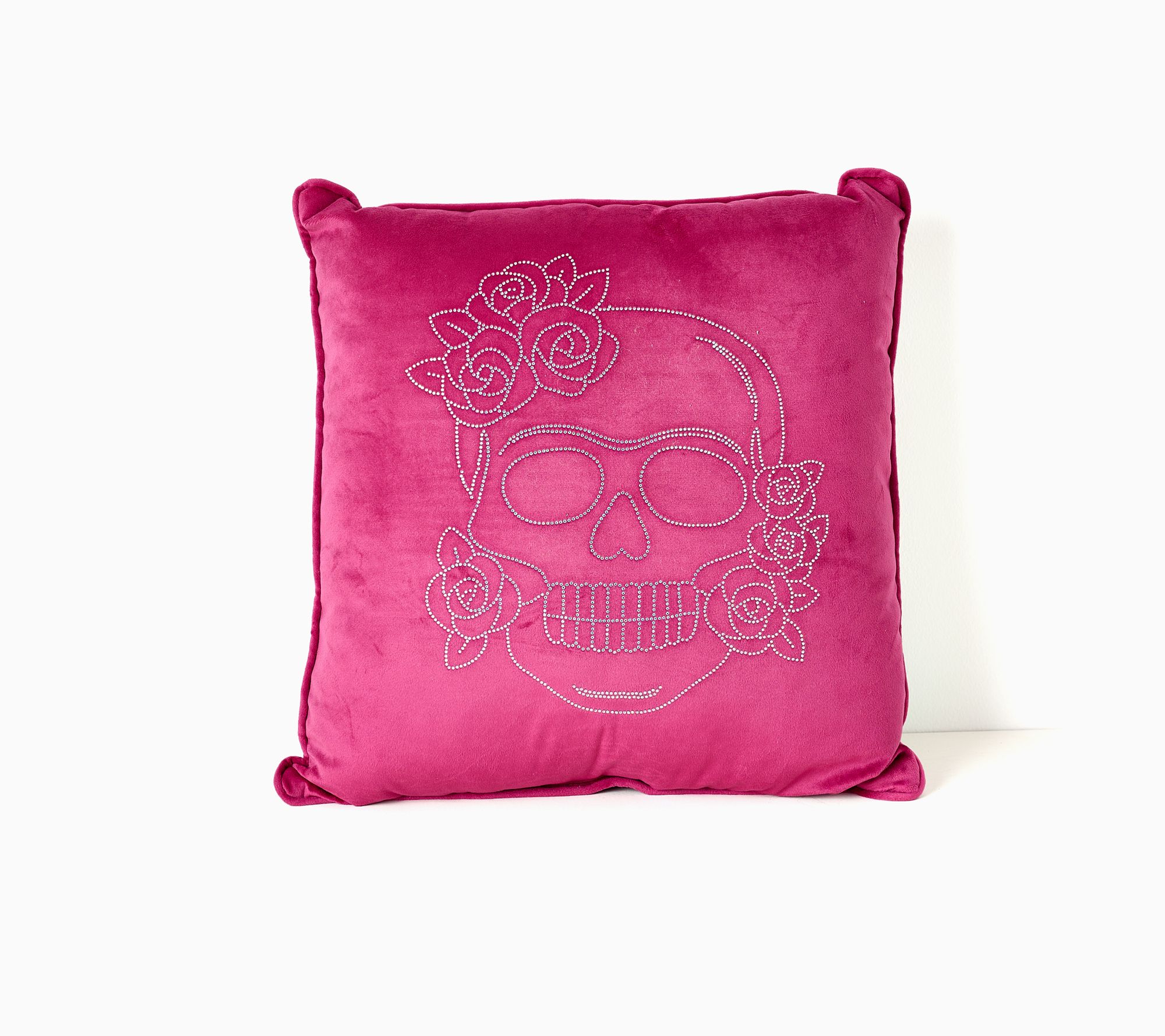 18" x 18" Decorative Beaded Skull Pillow by Mally Roncal