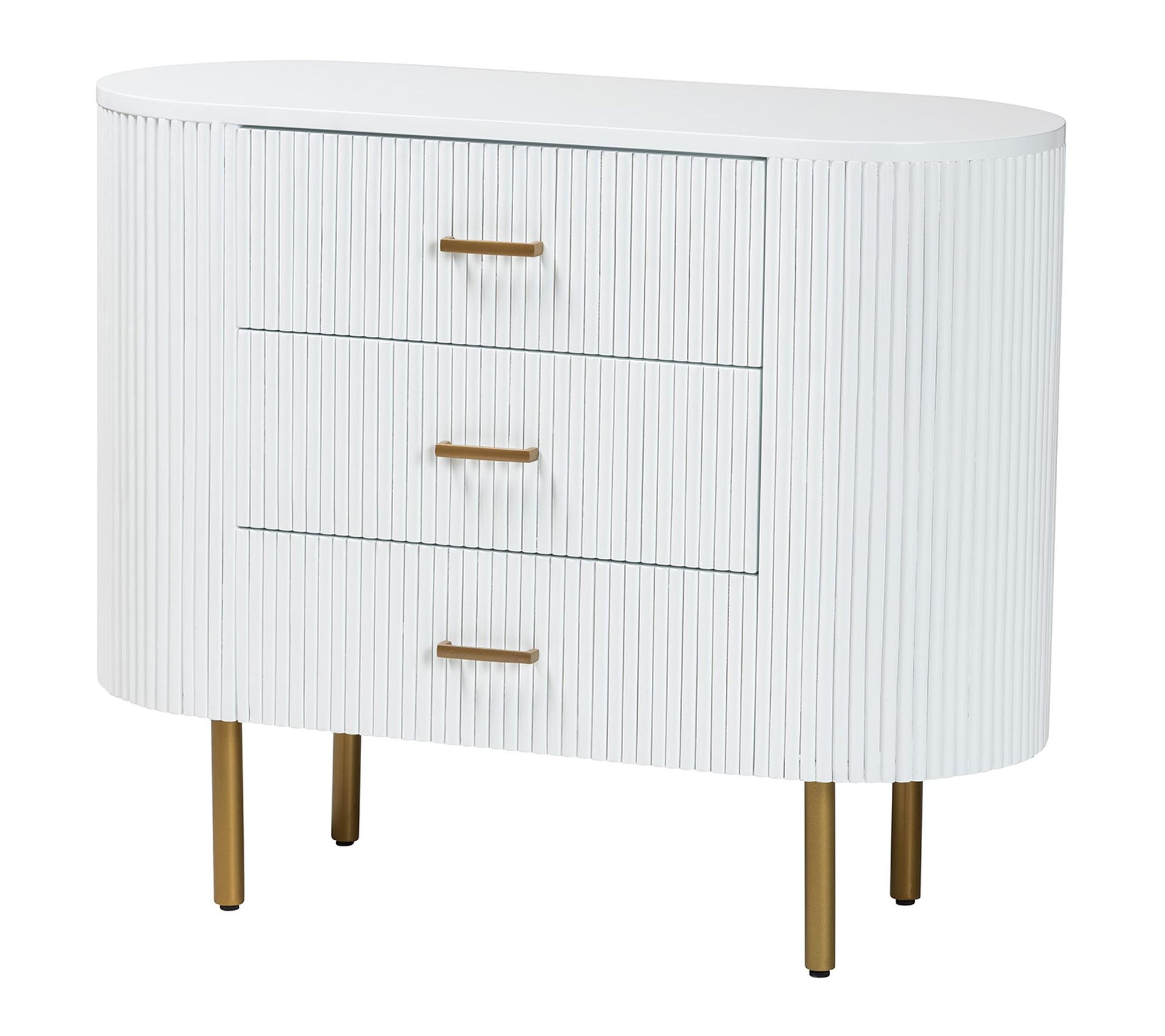 bali & pari Beyla White Fluted Wood and Metal 3 -Drawer Dresser