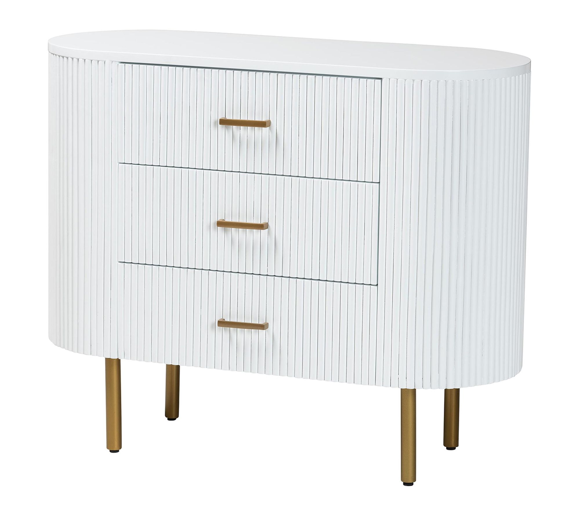 bali & pari Beyla White Fluted Wood and Metal 3-Drawer Dresser