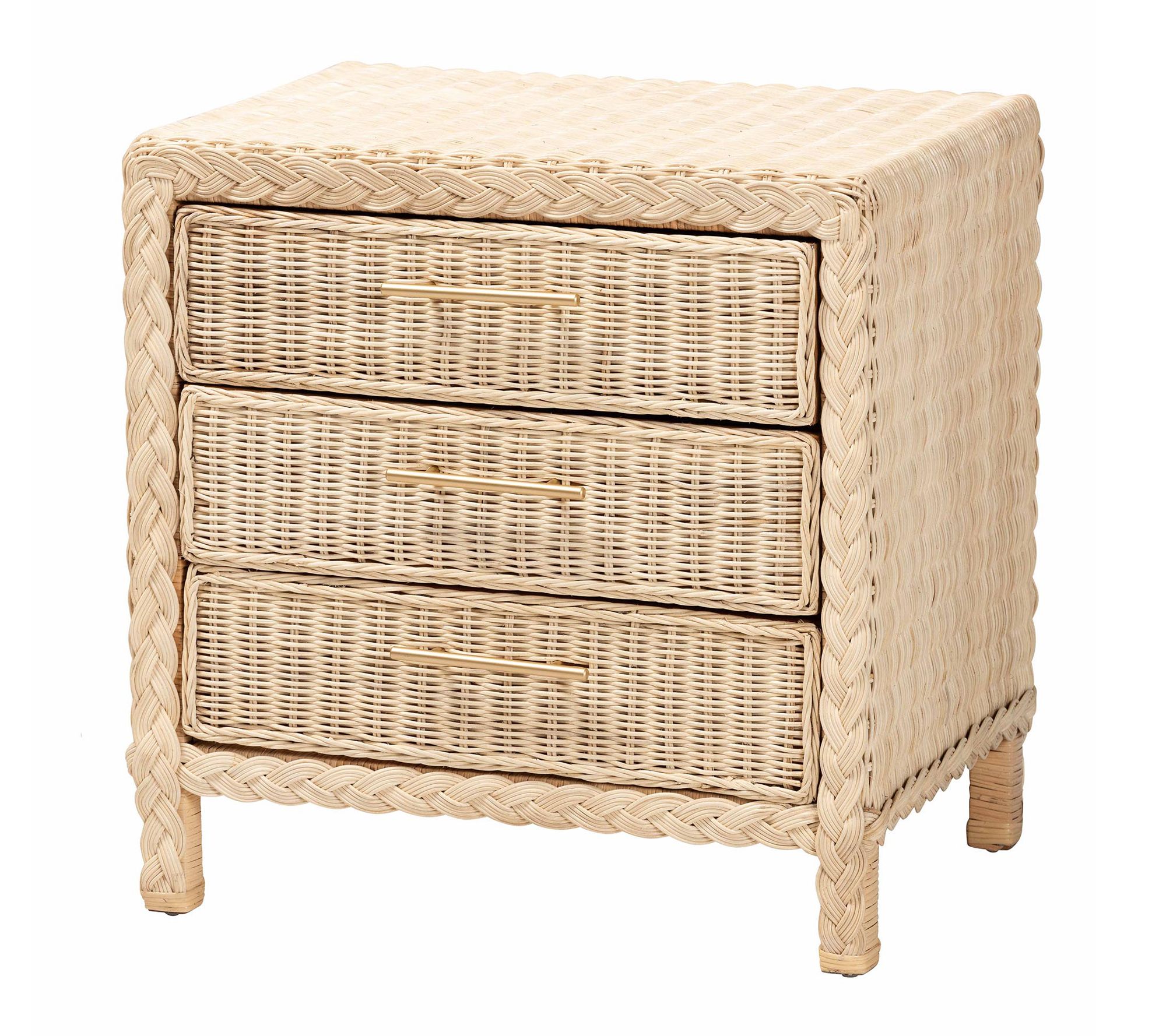 bali & pari Lanica Sun Bleached Rattan 3-DrawerNightstand