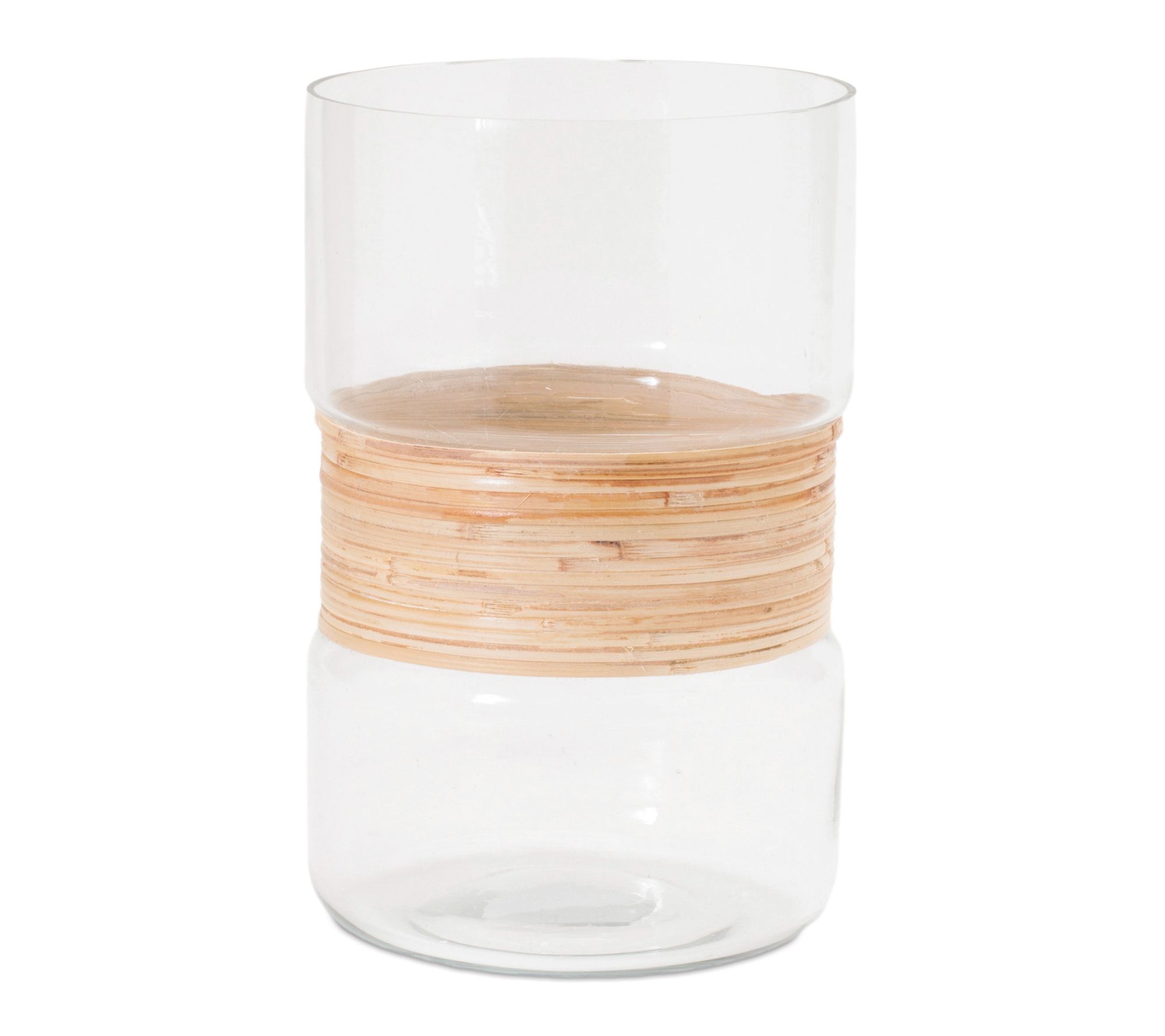 HomeRoots Set of 2 Clear & Beige Glass Pillar Holders