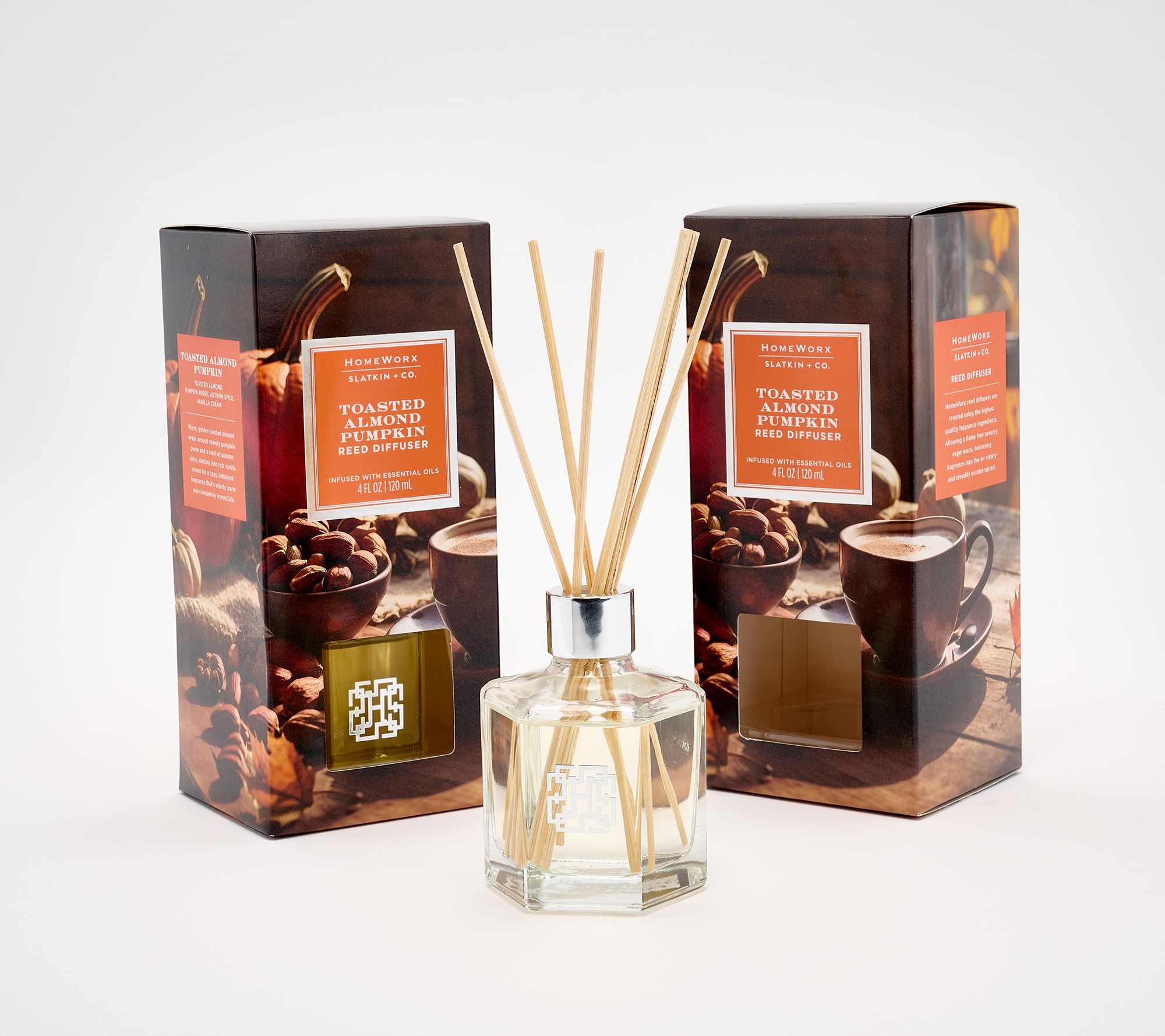 HomeWorx by Slatkin + Co. S/2 Toasted Almond Pumpkin Reed Diffusers
