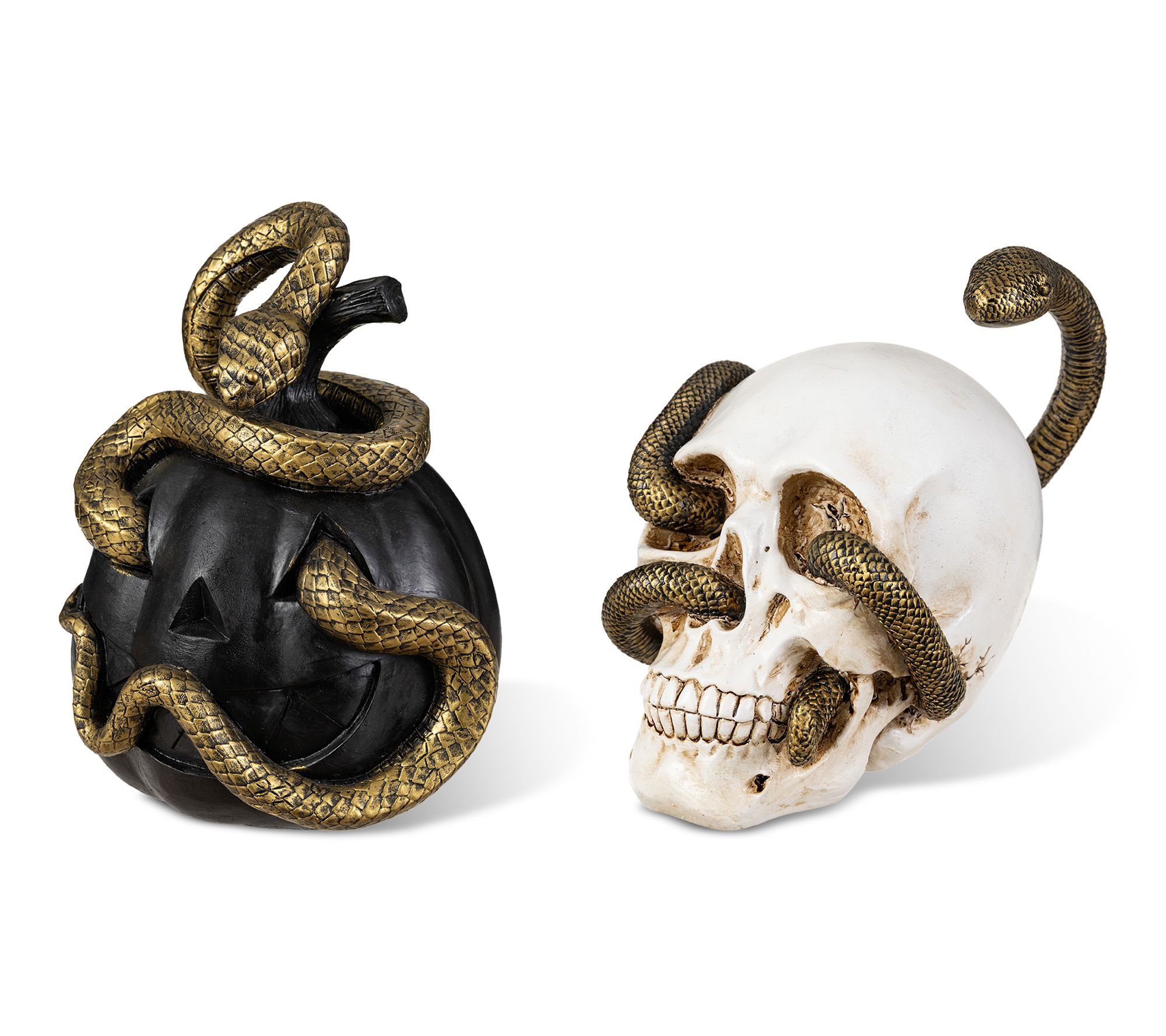 Glitzhome S/2 7"H Halloween JOL Skull with Snake Table Decor