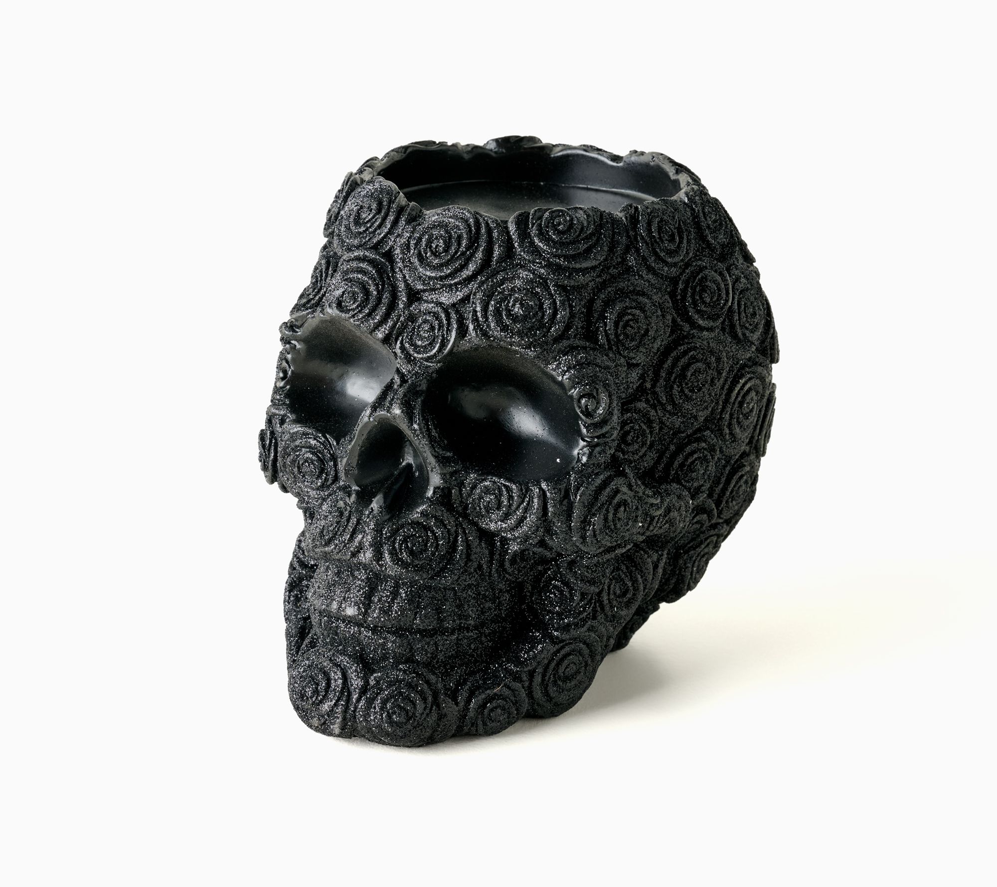 "As Is" 8" Rose Sculpted Skull Head Candle Holder by Mally Roncal