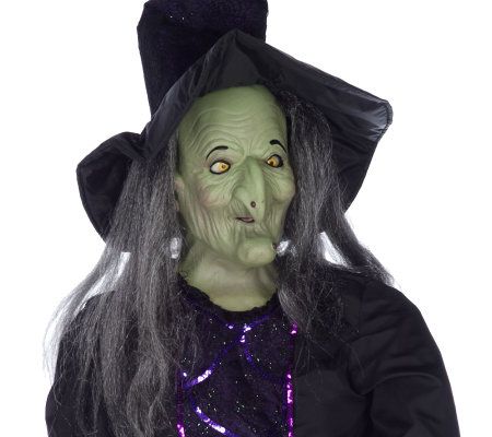 5' Animated Moving Mouth Witch with Broom - QVC.com