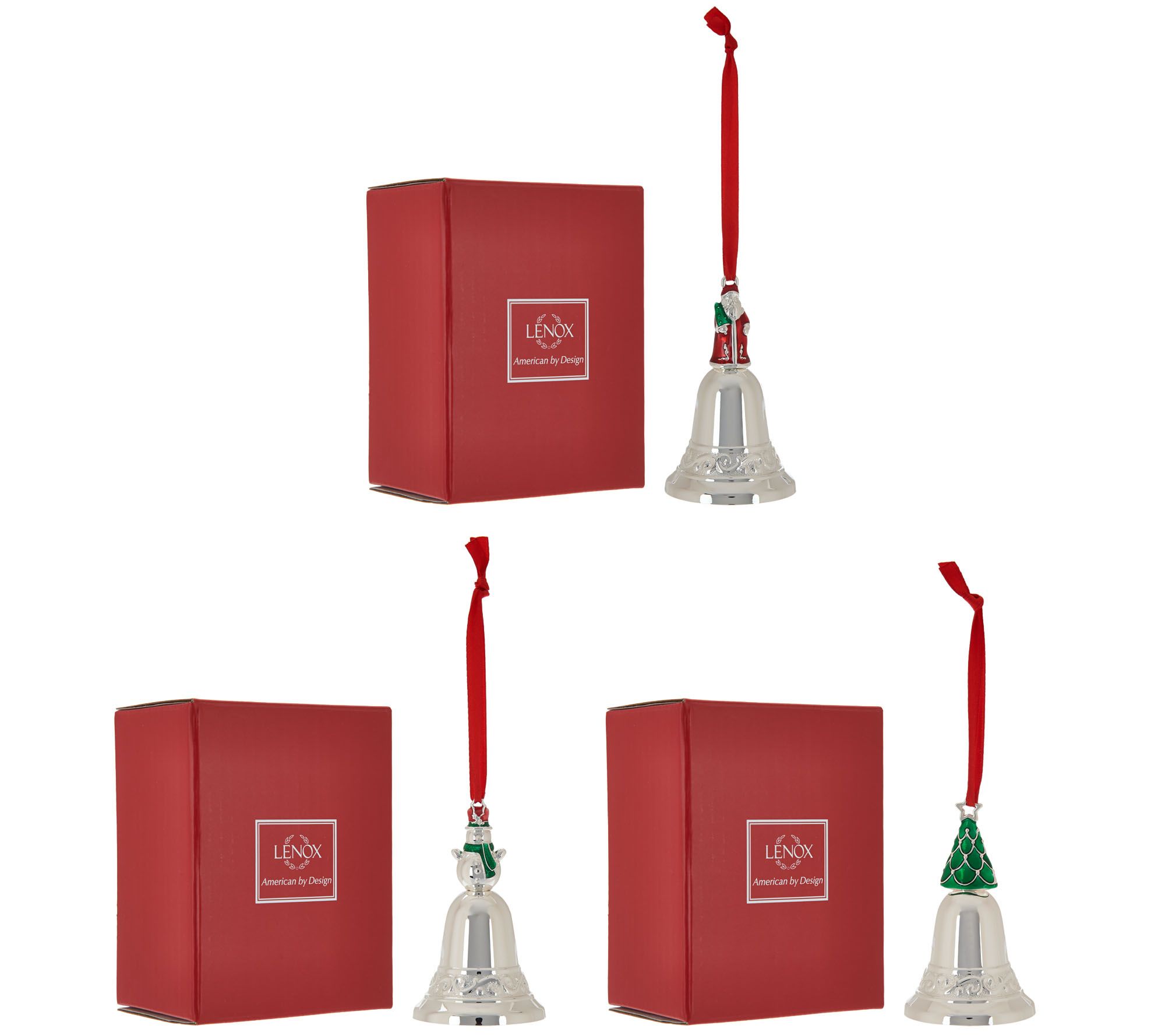 Lenox Set of 3 3" Silverplated Holiday Bell Ornaments