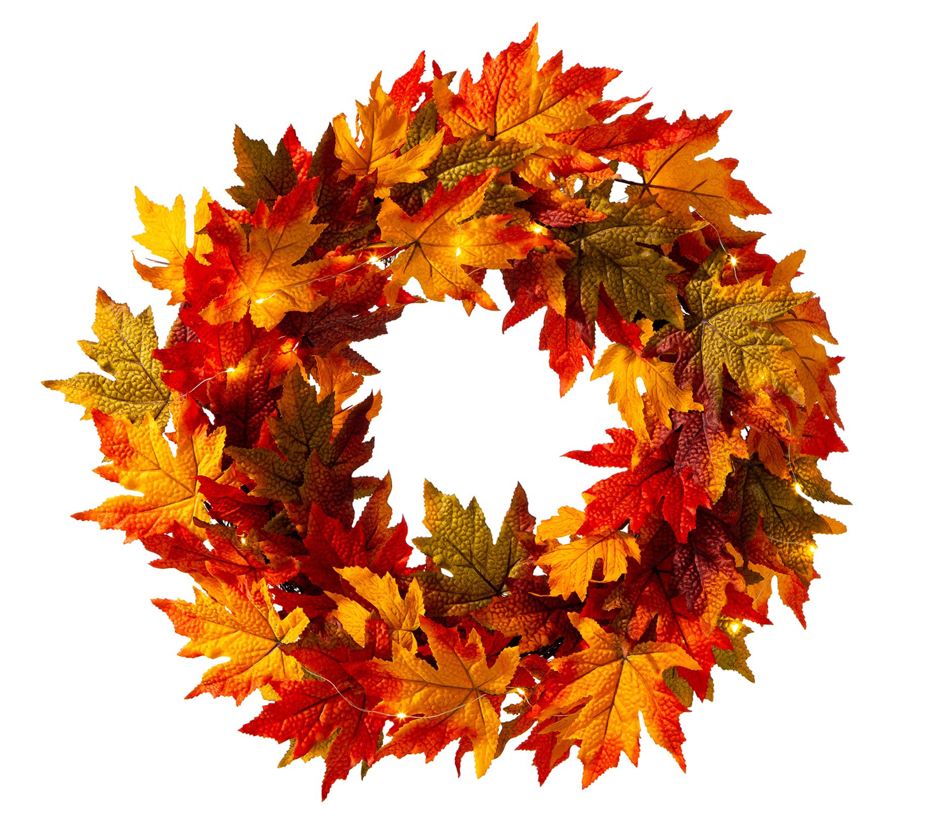 Glitzhome LED Fall Lighted Maple Leaves Wreath