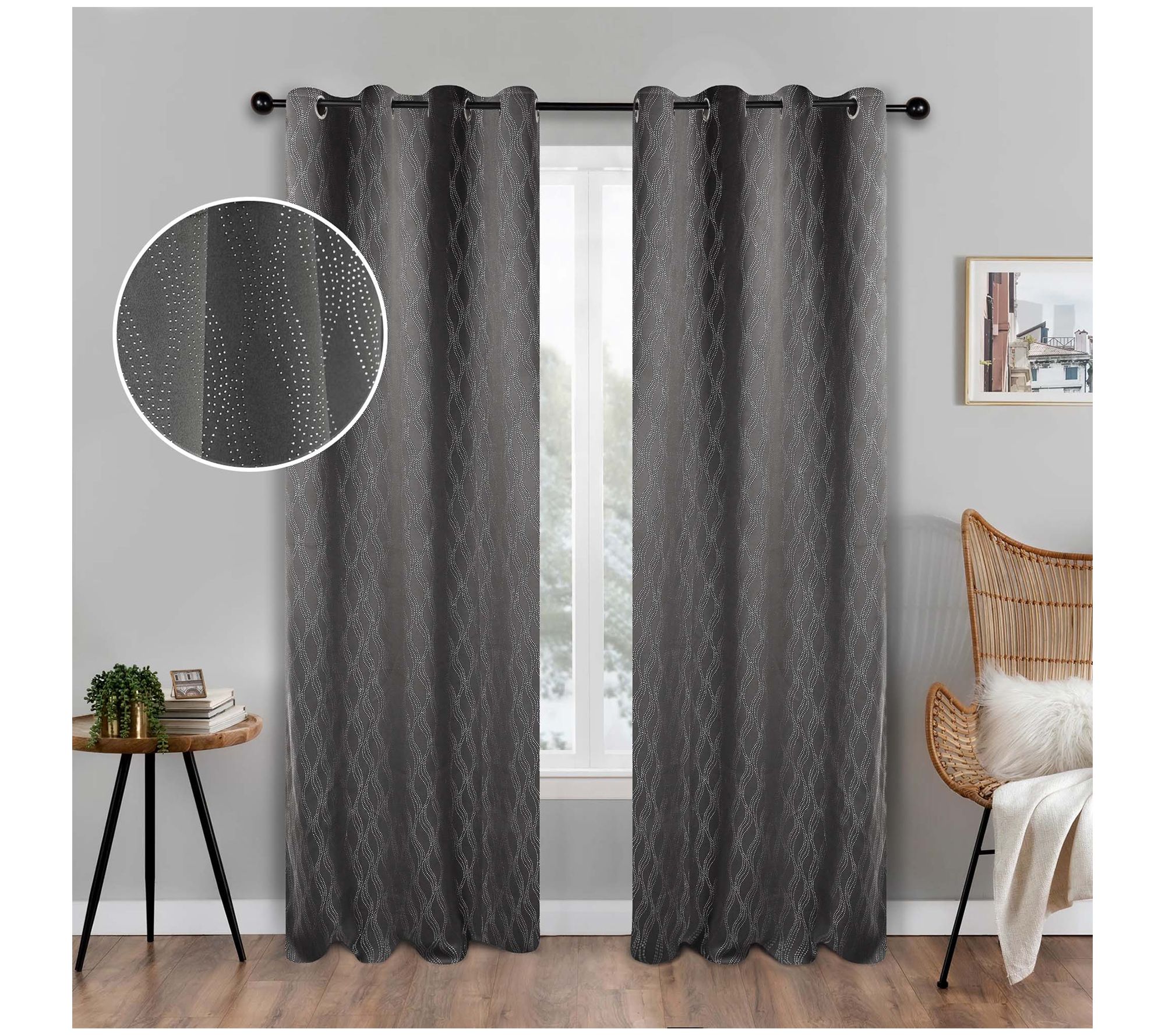 Superior Zuri Blackout Grommet Curtain, 2 Panels 52 x 84