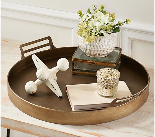 18" Round Antiqued Iron Tray with Handles by Lauren McBride