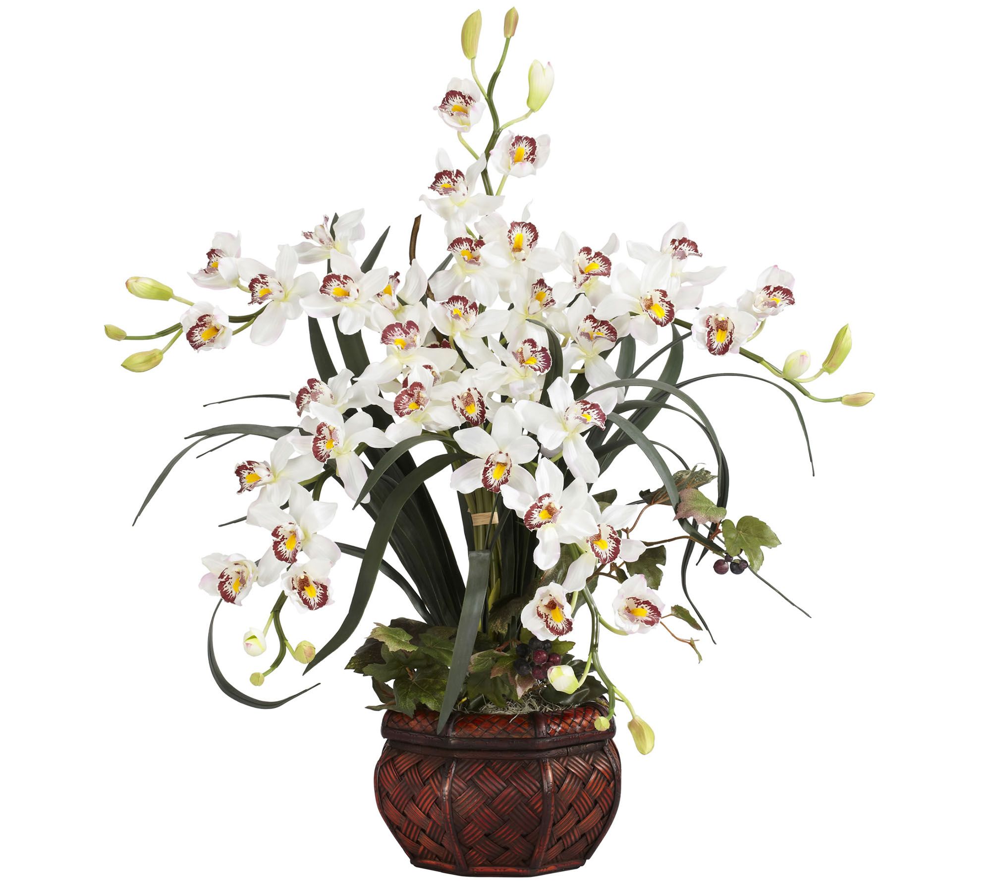 Cymbidium Decorative Vase Silk Arrangement by Nearly Natural
