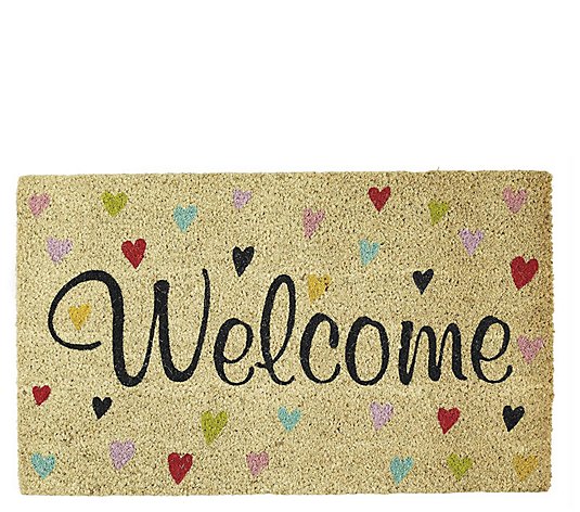 Welcome Hearts Natural Coir Doormat with Nonslip Back