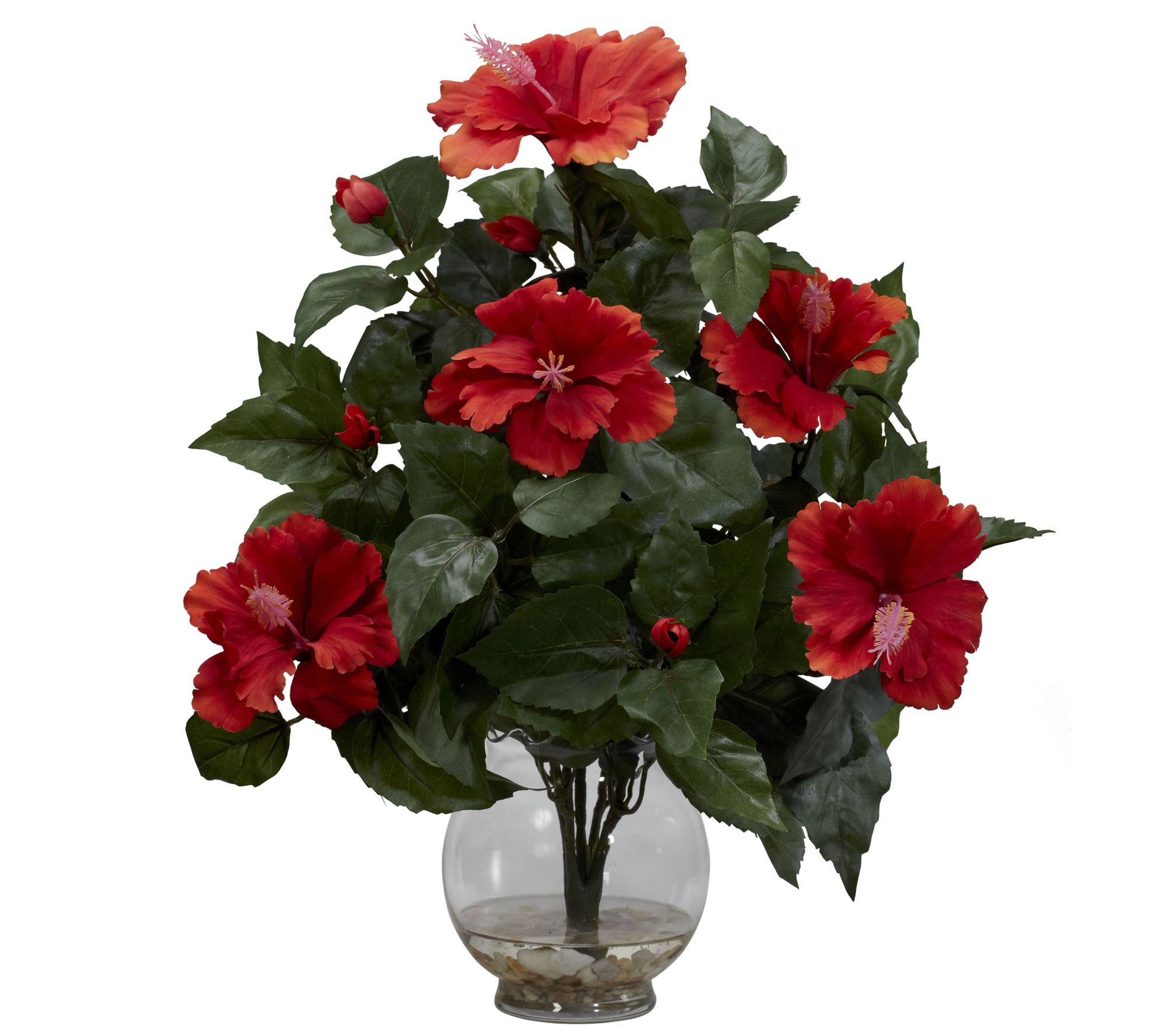Hibiscus Arrangement in Glass Vase by Nearly Natural