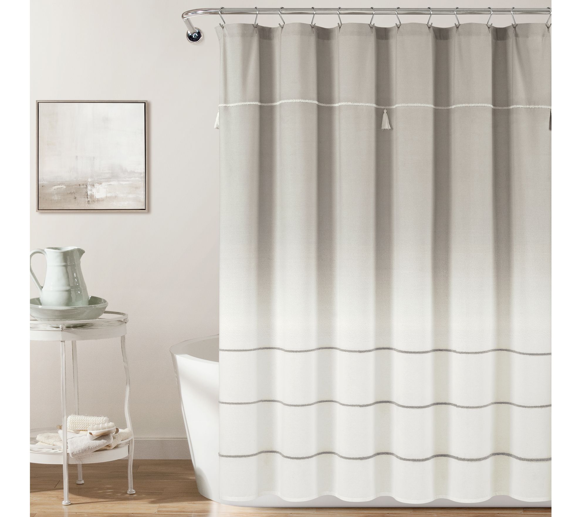 Ombre Embroidery Tassel Cotton Shower Curtain by Lush Decor