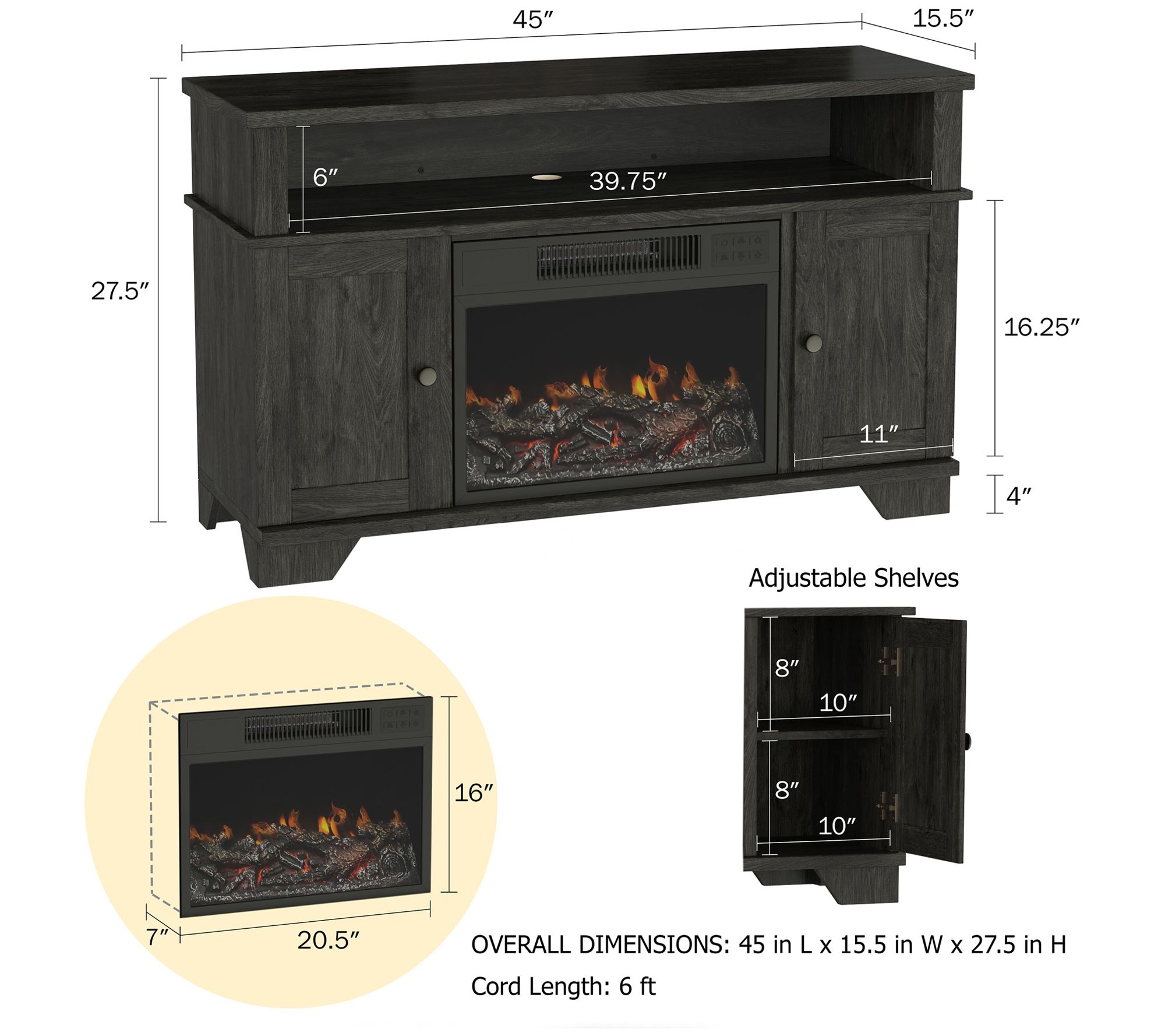 Northwest Electric Fireplace TV Stand For TVsup to 47"