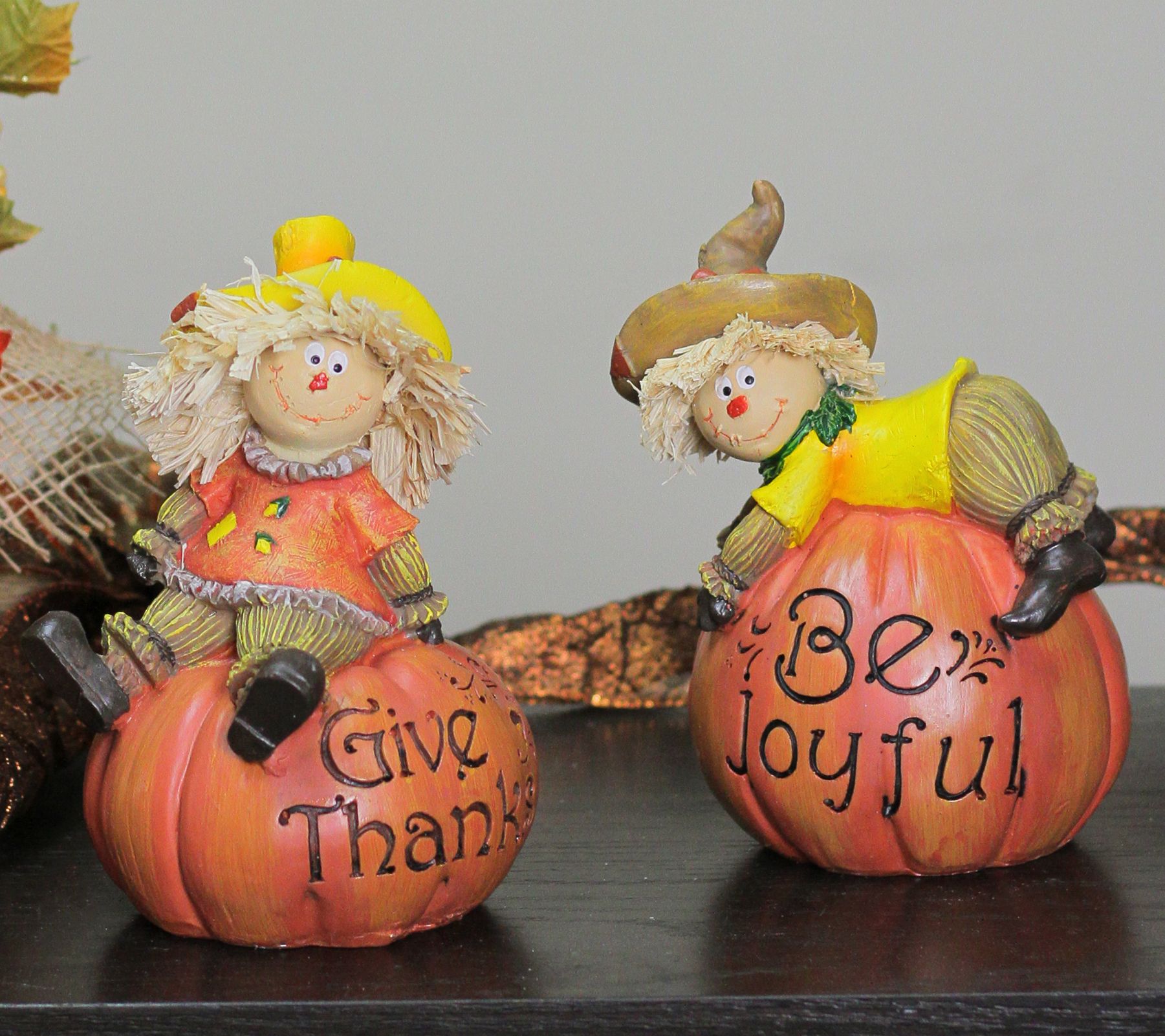 Northlight Set of 2 Scarecrow on a Pumpkin Thanksgiving Figure - QVC.com