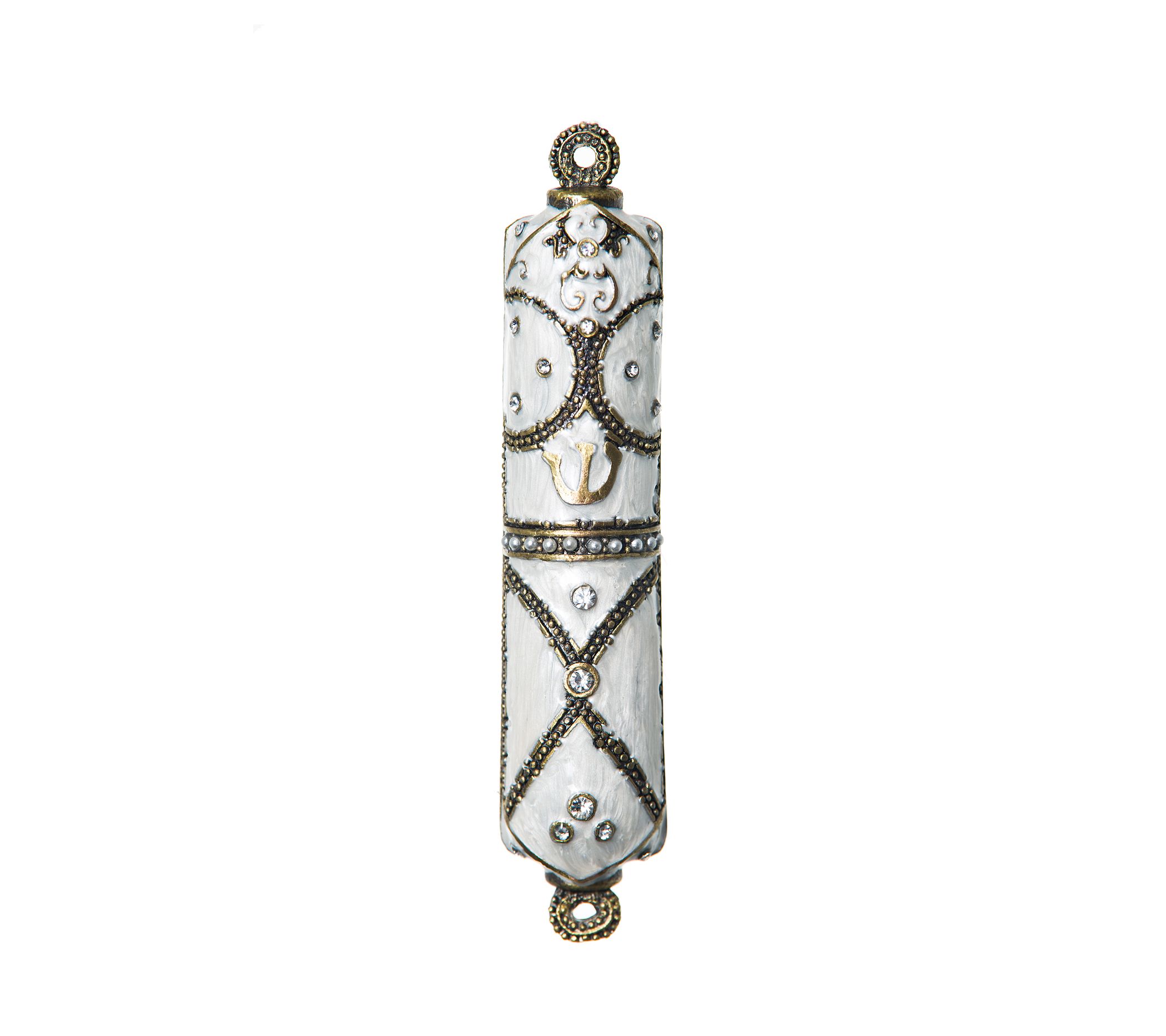 Copa Judaica Mezuzah Case White Enamel with stones