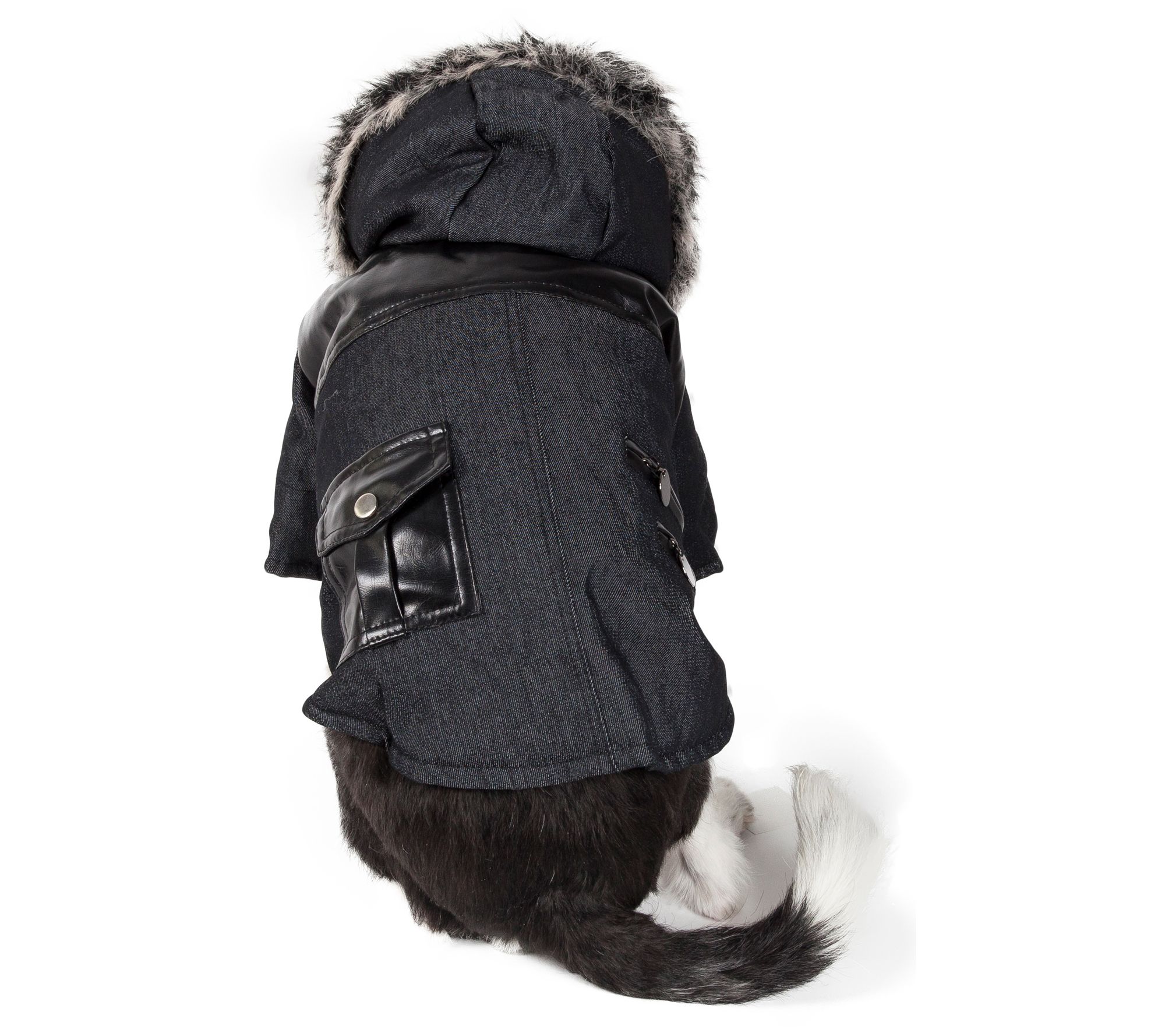Pet Life Ruff-Choppered Denim Fashioned Wool Pet Coat