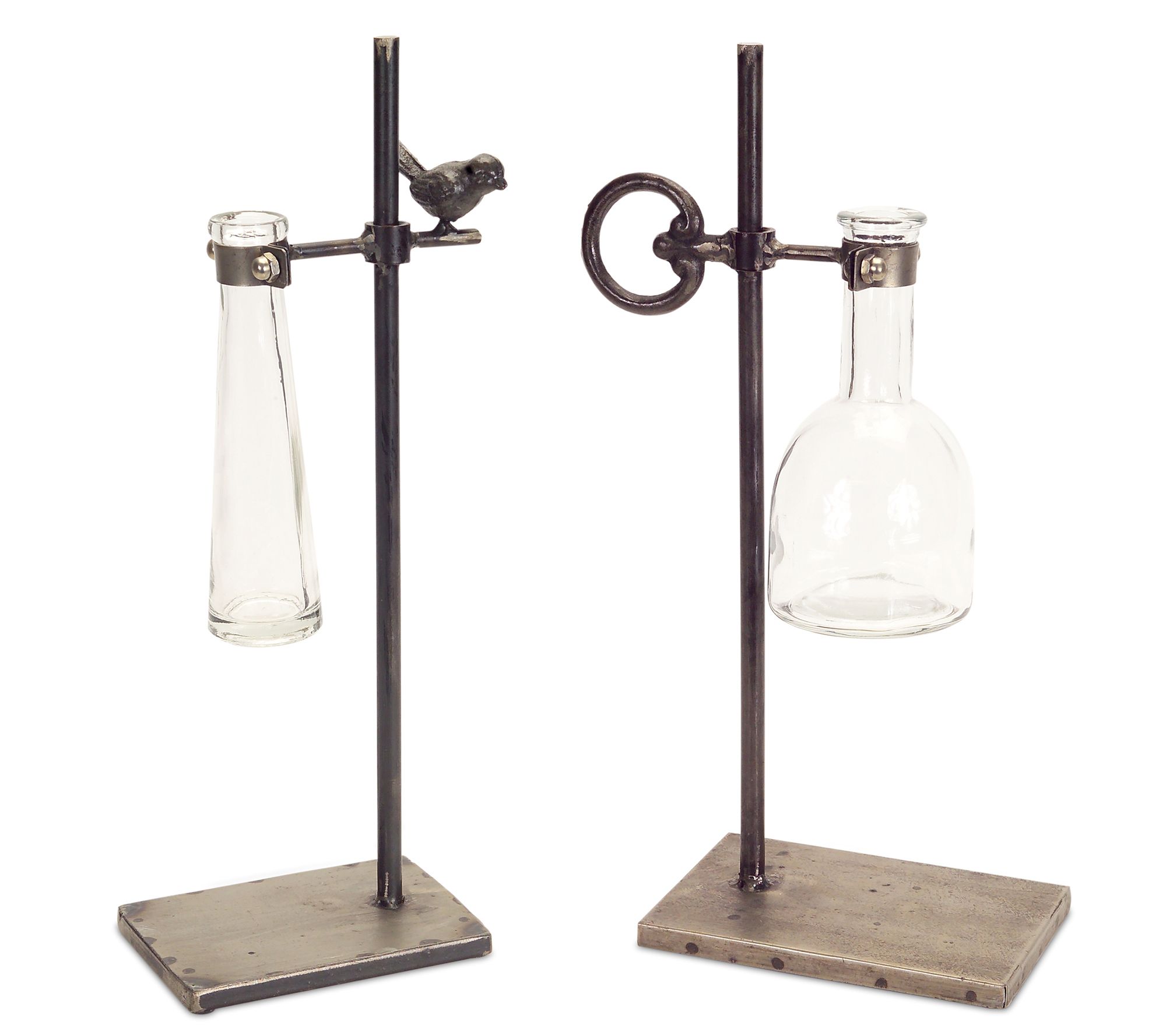 Melrose Bud Floral Vase with Metal Stand (Set of 2)